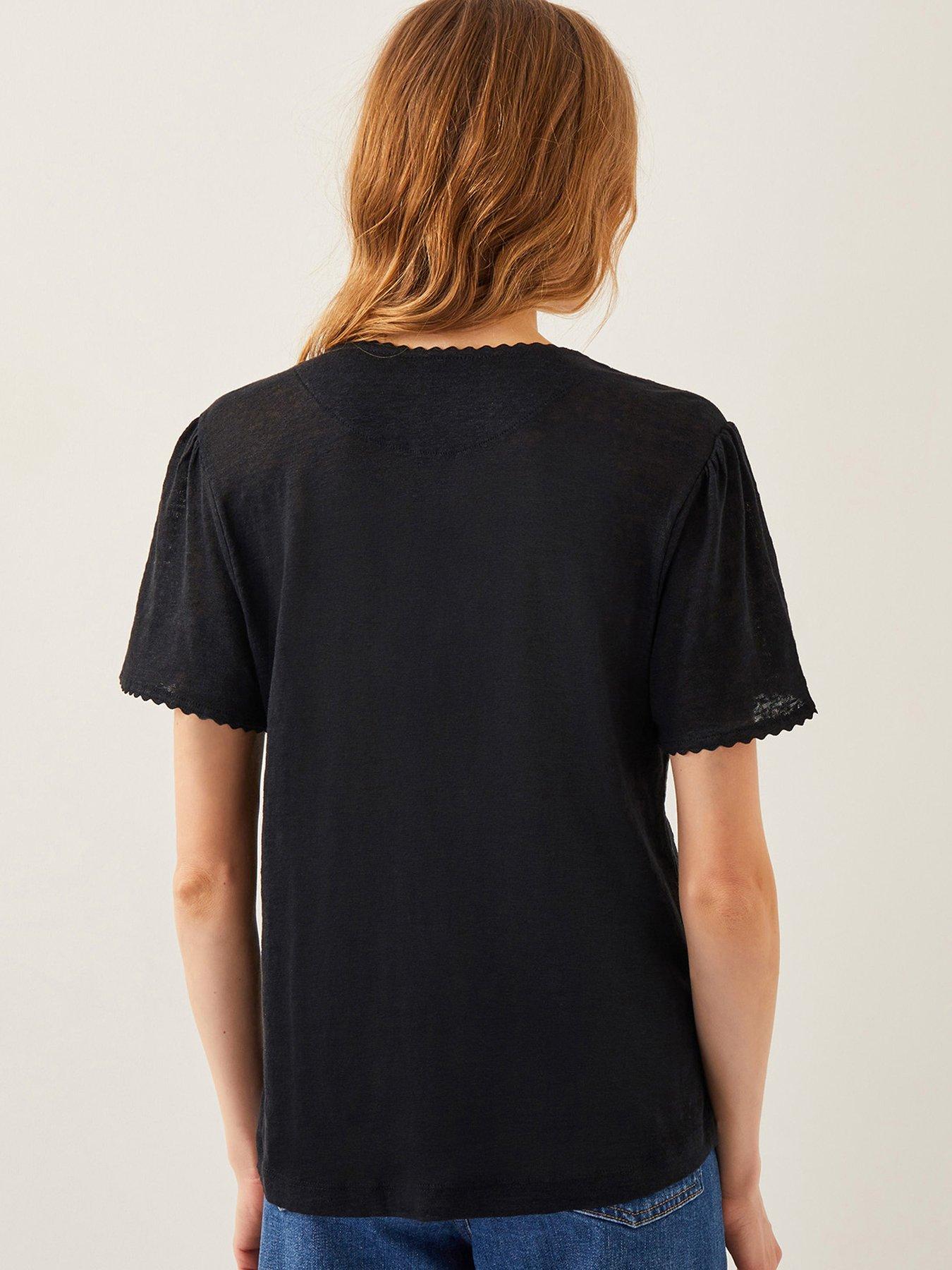  image of monsoon-imogen-linen-t-shirt-black