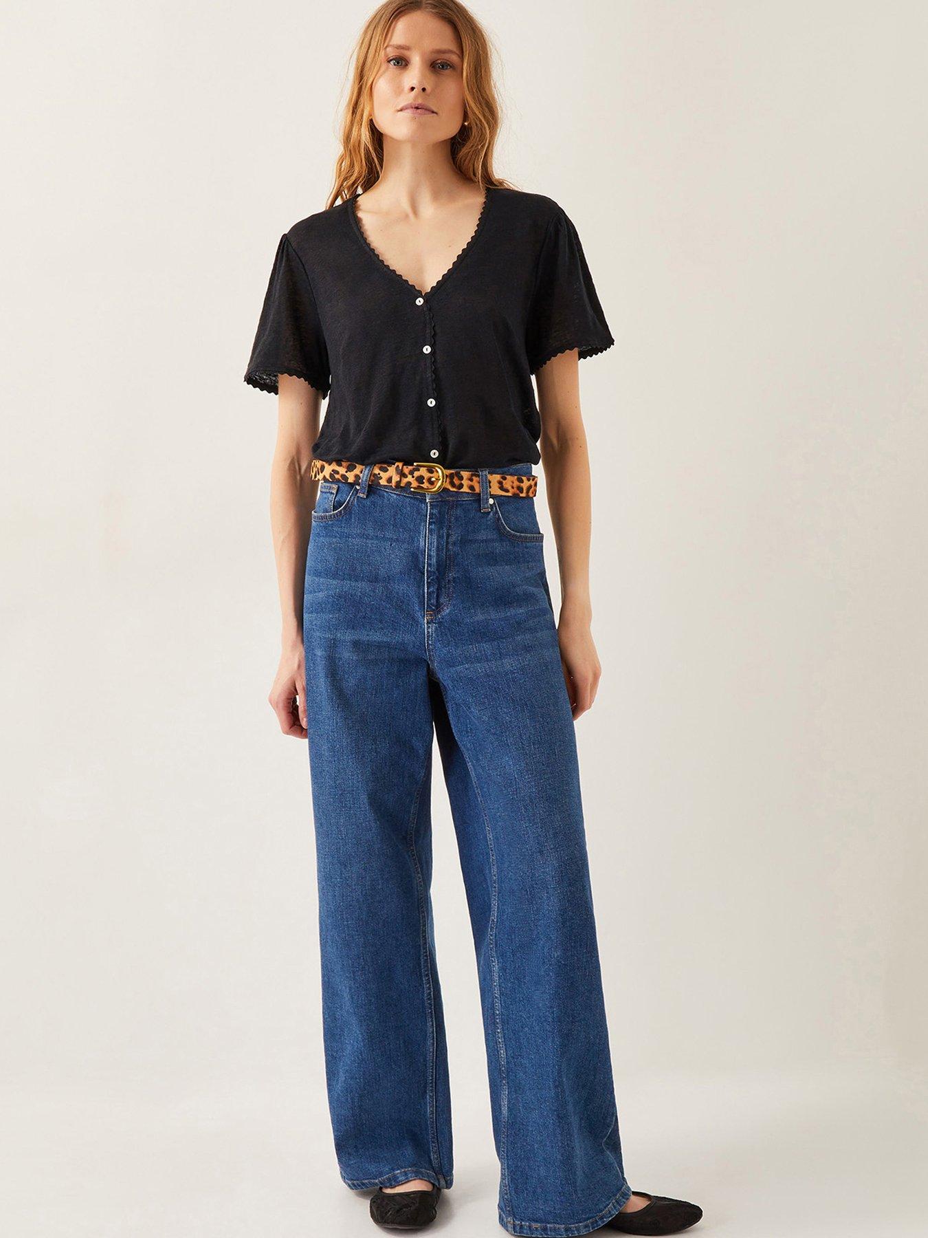  image of monsoon-imogen-linen-t-shirt-black