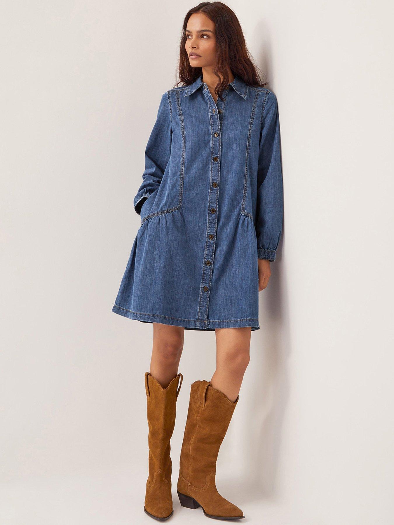  image of monsoon-isla-button-dress-blue