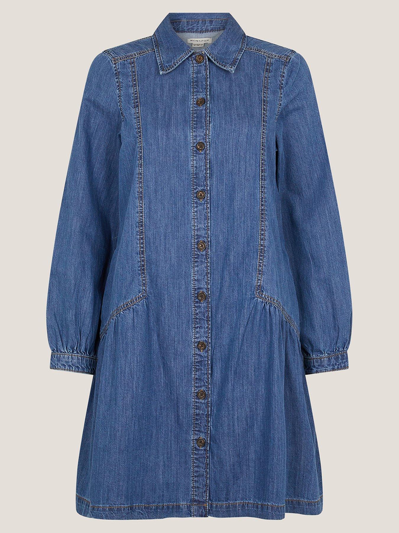  image of monsoon-isla-button-dress-blue