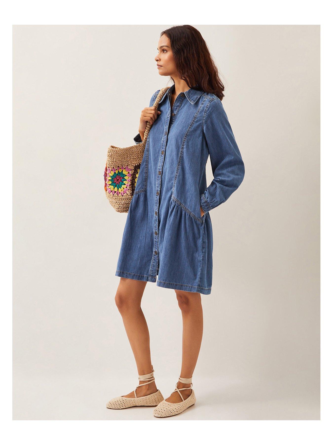  image of monsoon-isla-button-dress-blue