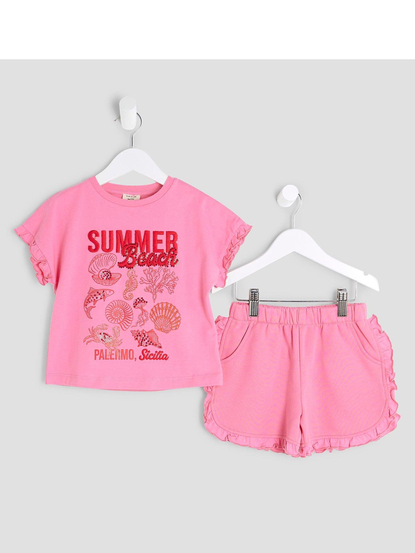 undefined Girls Shell T-Shirt Runner Set - Pink