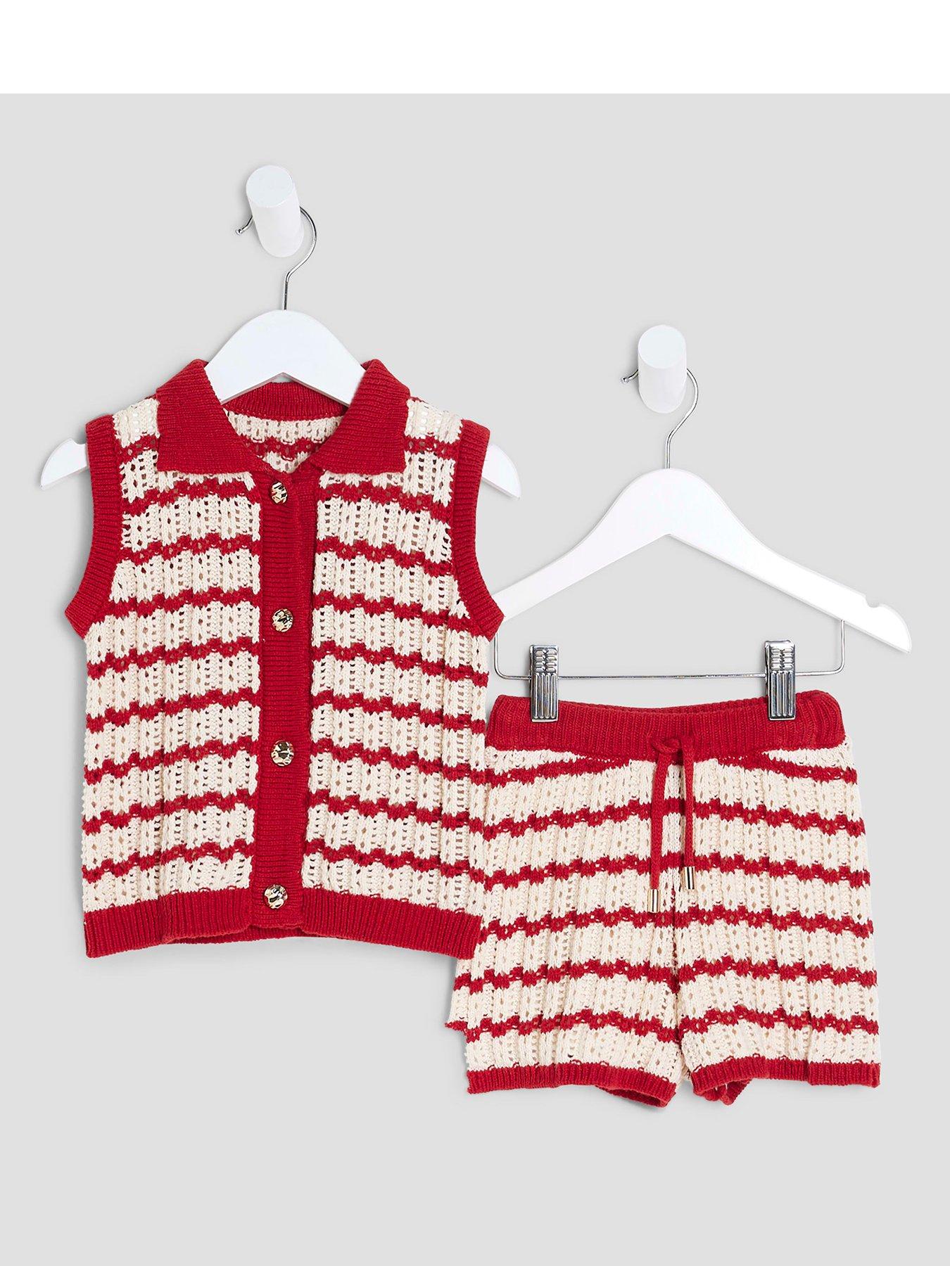 river-island-mini-girls-crochet-stripe-waistcoat-and-shorts-set-red