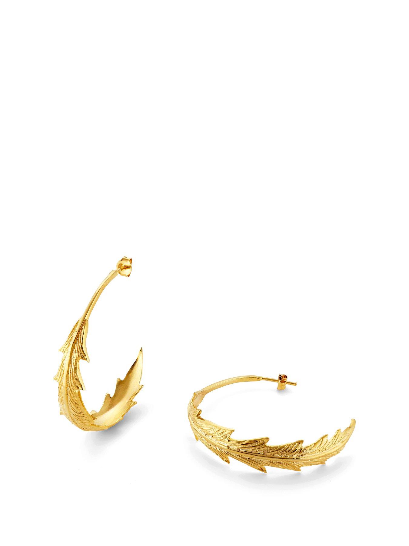 undefined Gold Tone Leaf Open Hoop Earrings