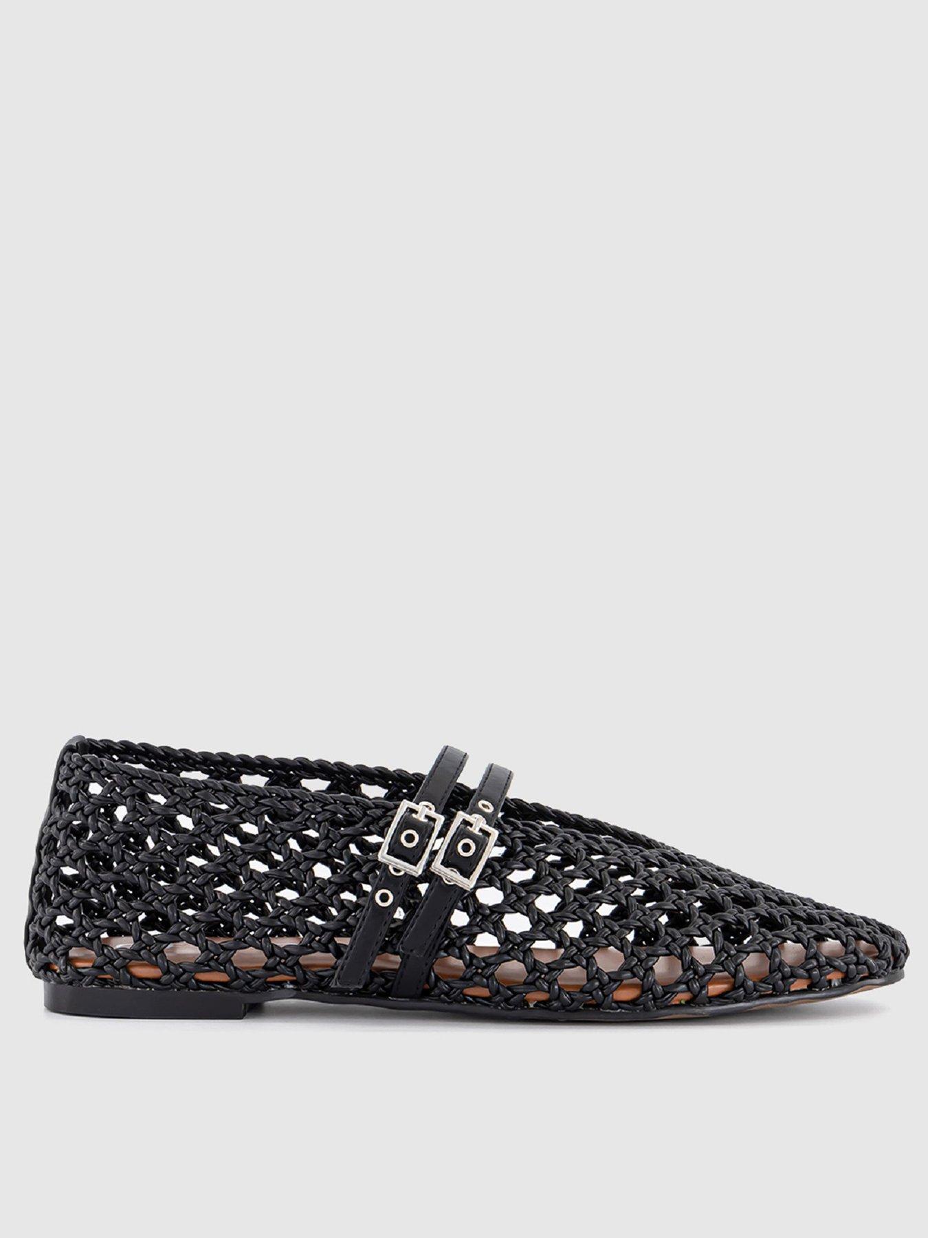  image of office-double-strap-weave-ballerina-black