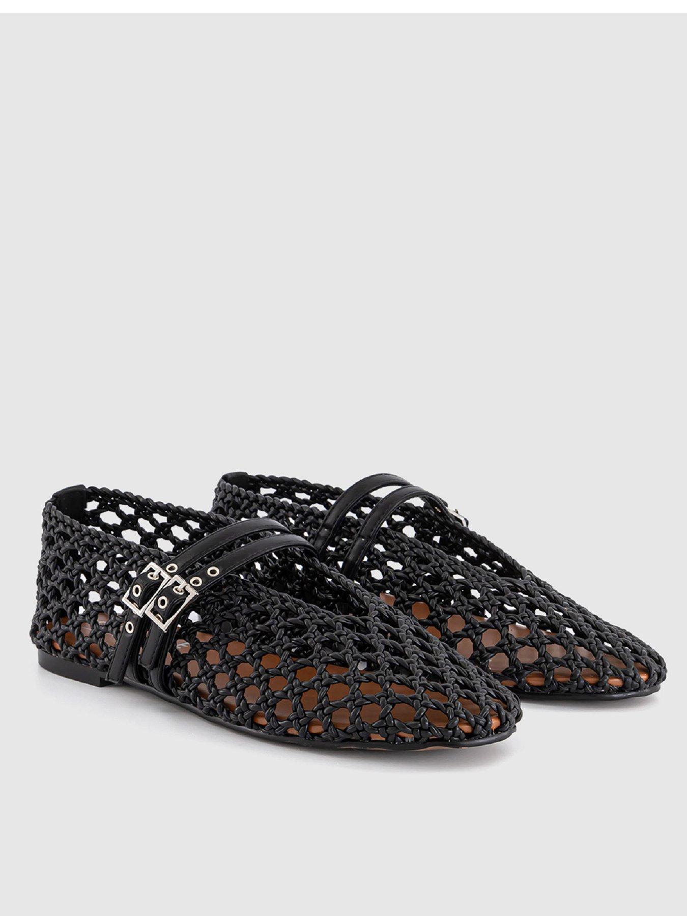  image of office-double-strap-weave-ballerina-black