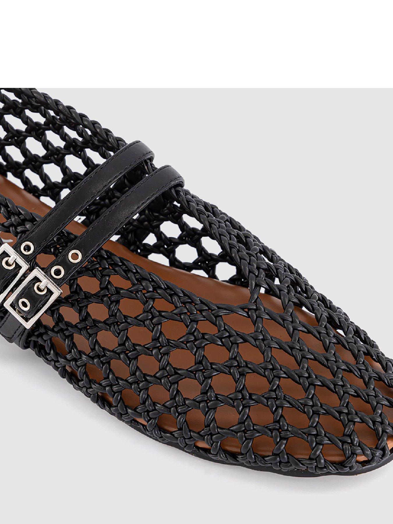  image of office-double-strap-weave-ballerina-black