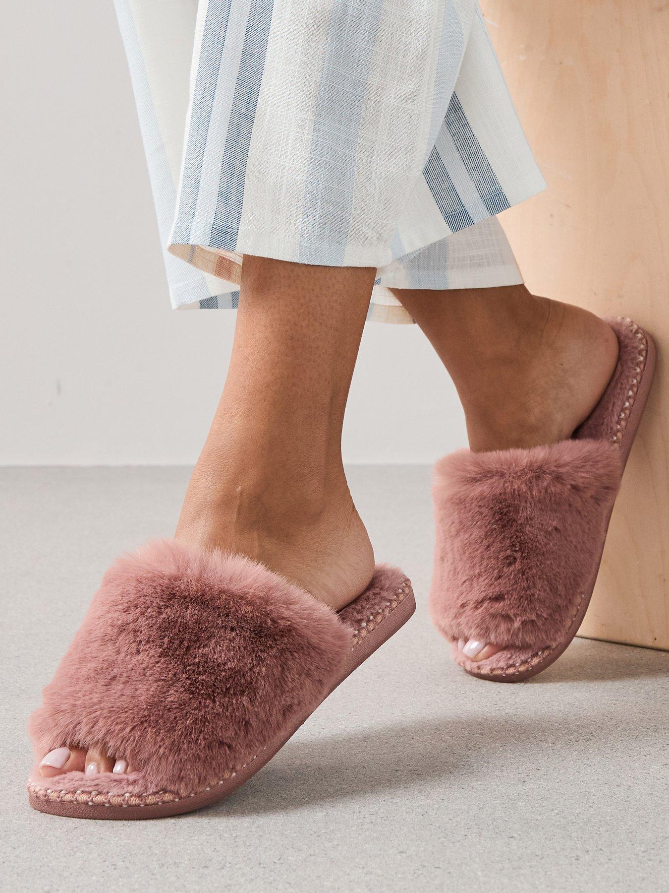 V by Very Faux Fur Slider Slippers - Pink