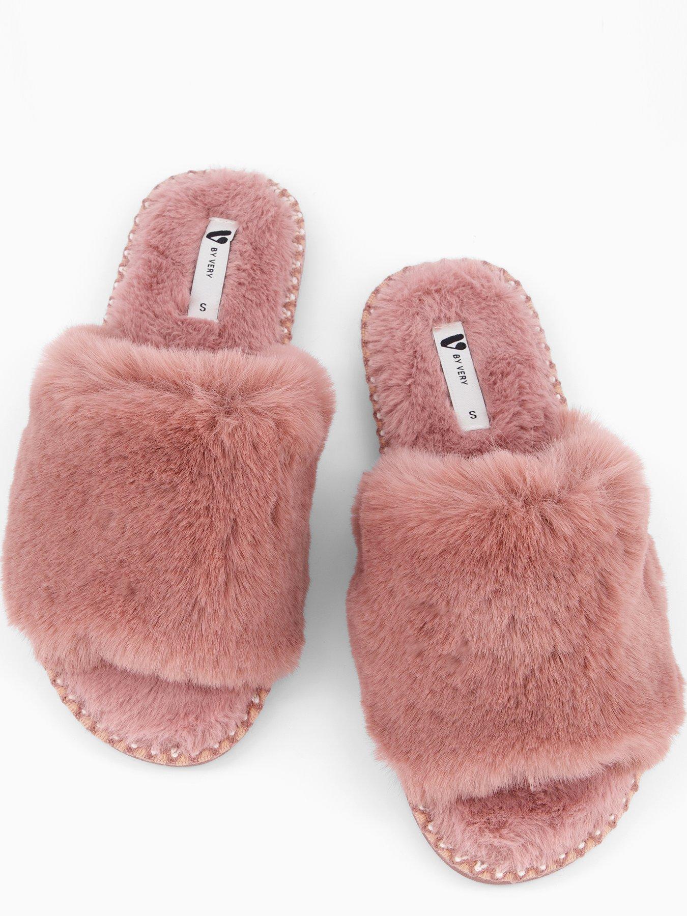 Image 4 of 7 of V by Very Faux Fur Slider Slippers - Pink