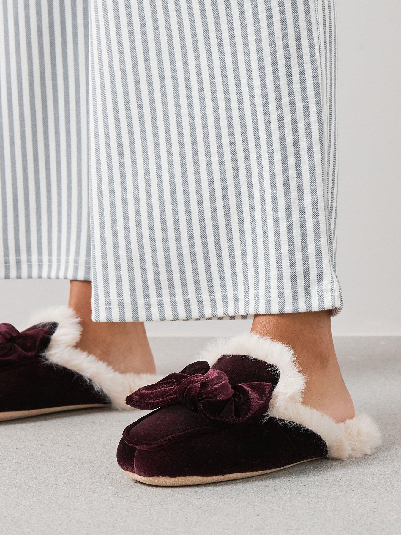  image of v-by-very-bow-velvet-mule-slipper-burgundy