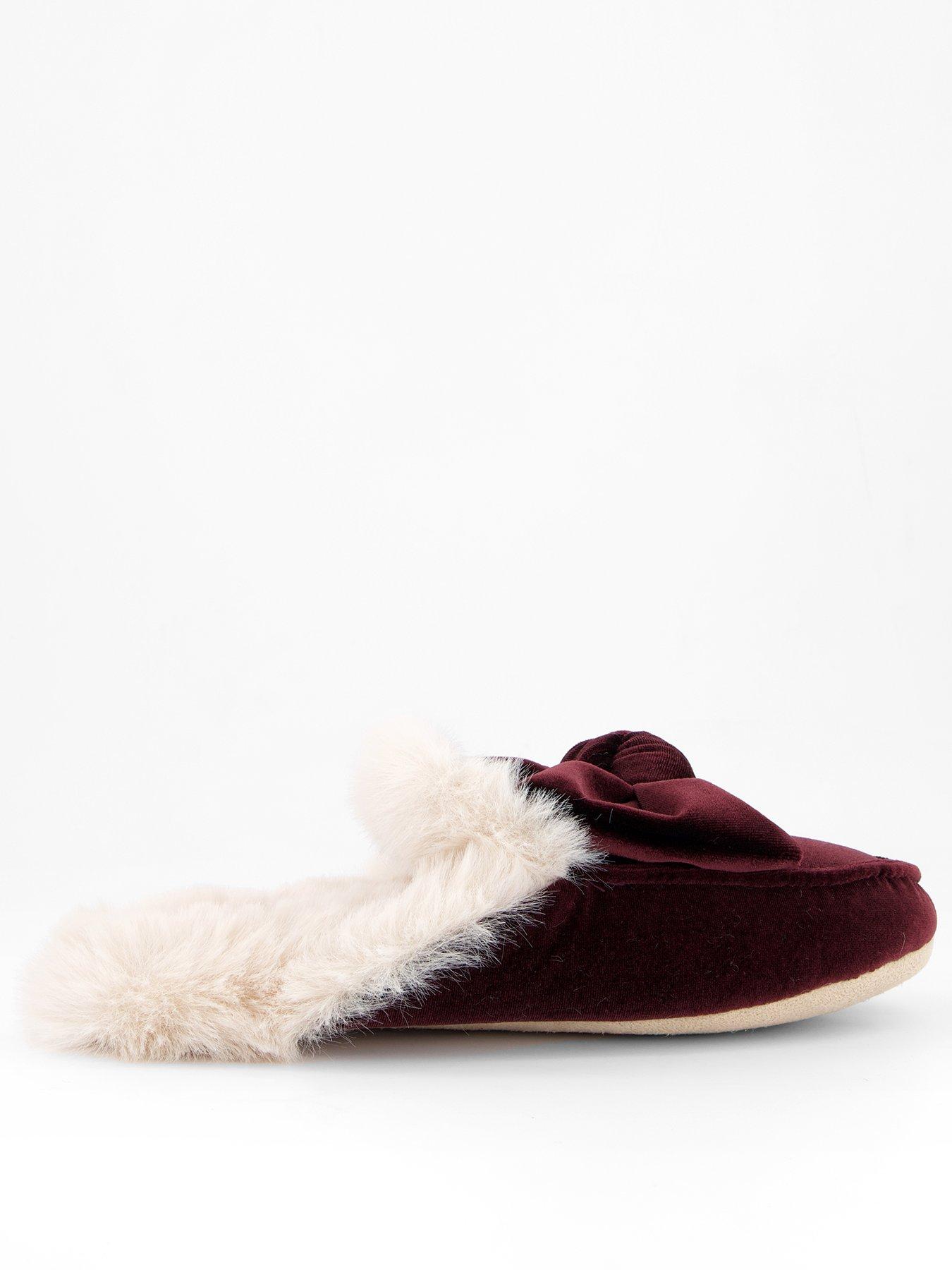  image of v-by-very-bow-velvet-mule-slipper-burgundy