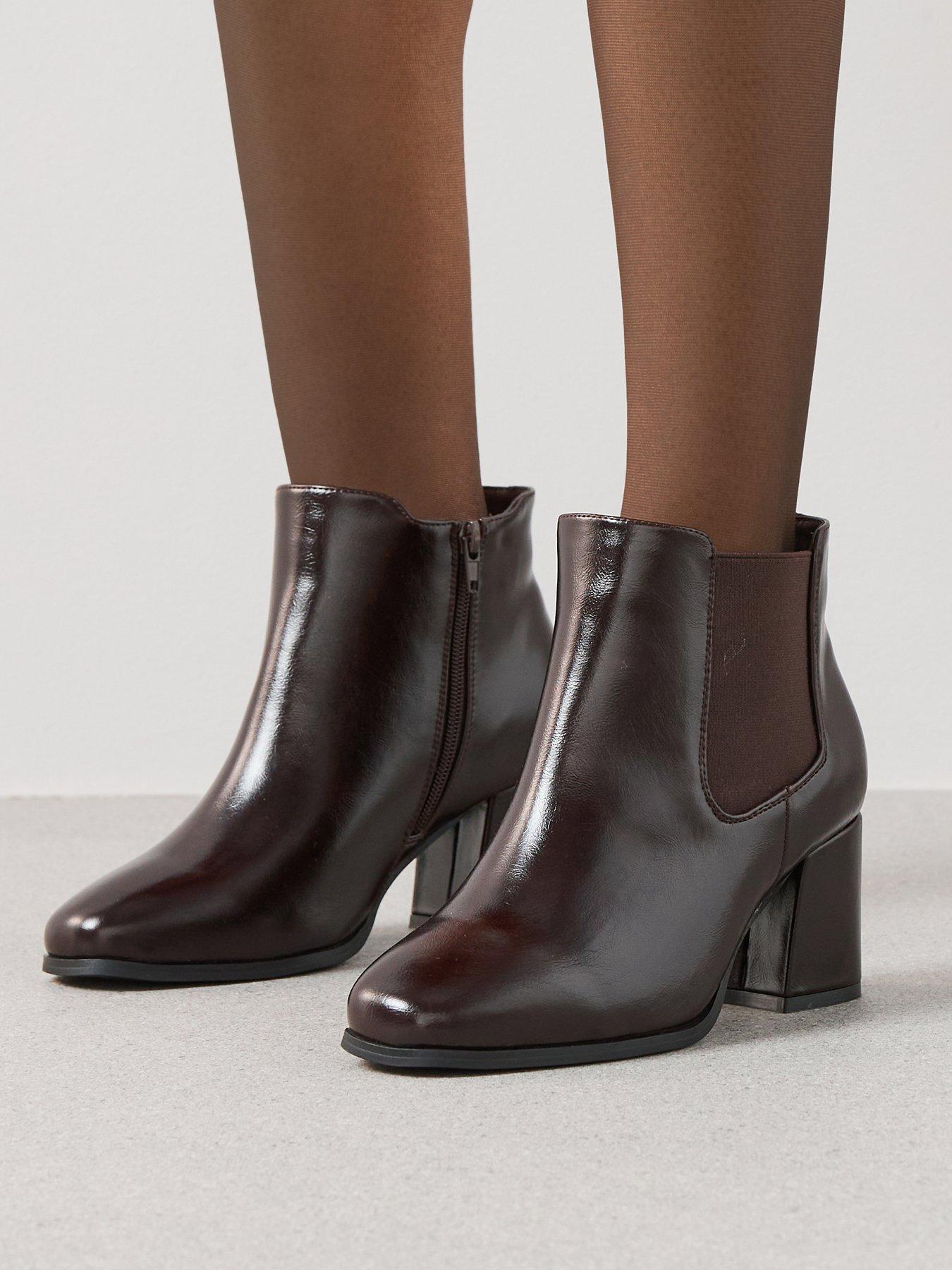 V by Very Extra Wide Block Heel Ankle Boot - Brown