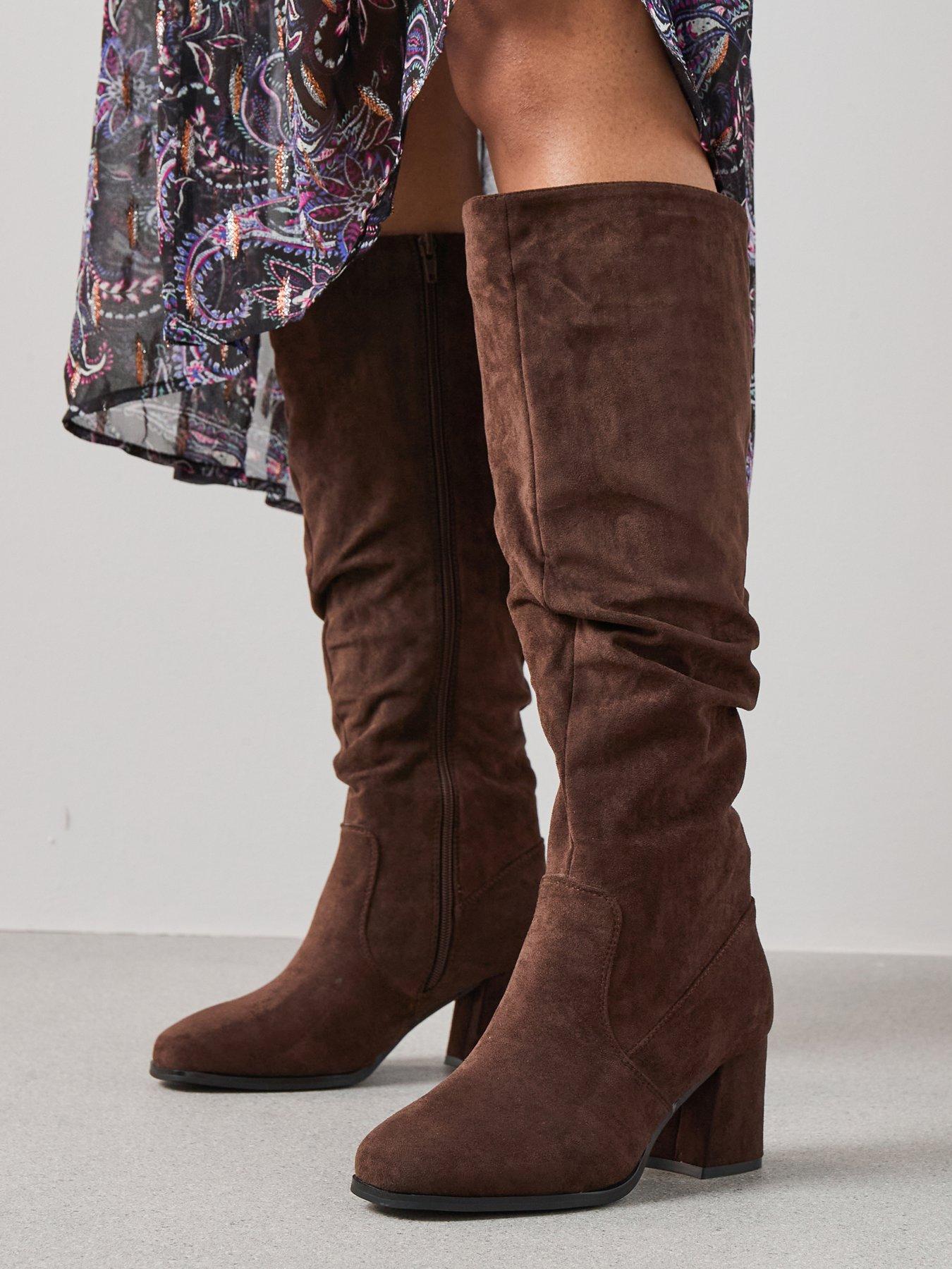 undefined Wide Fit Knee High Slouch Boot with Wider Fitting Calf - Brown