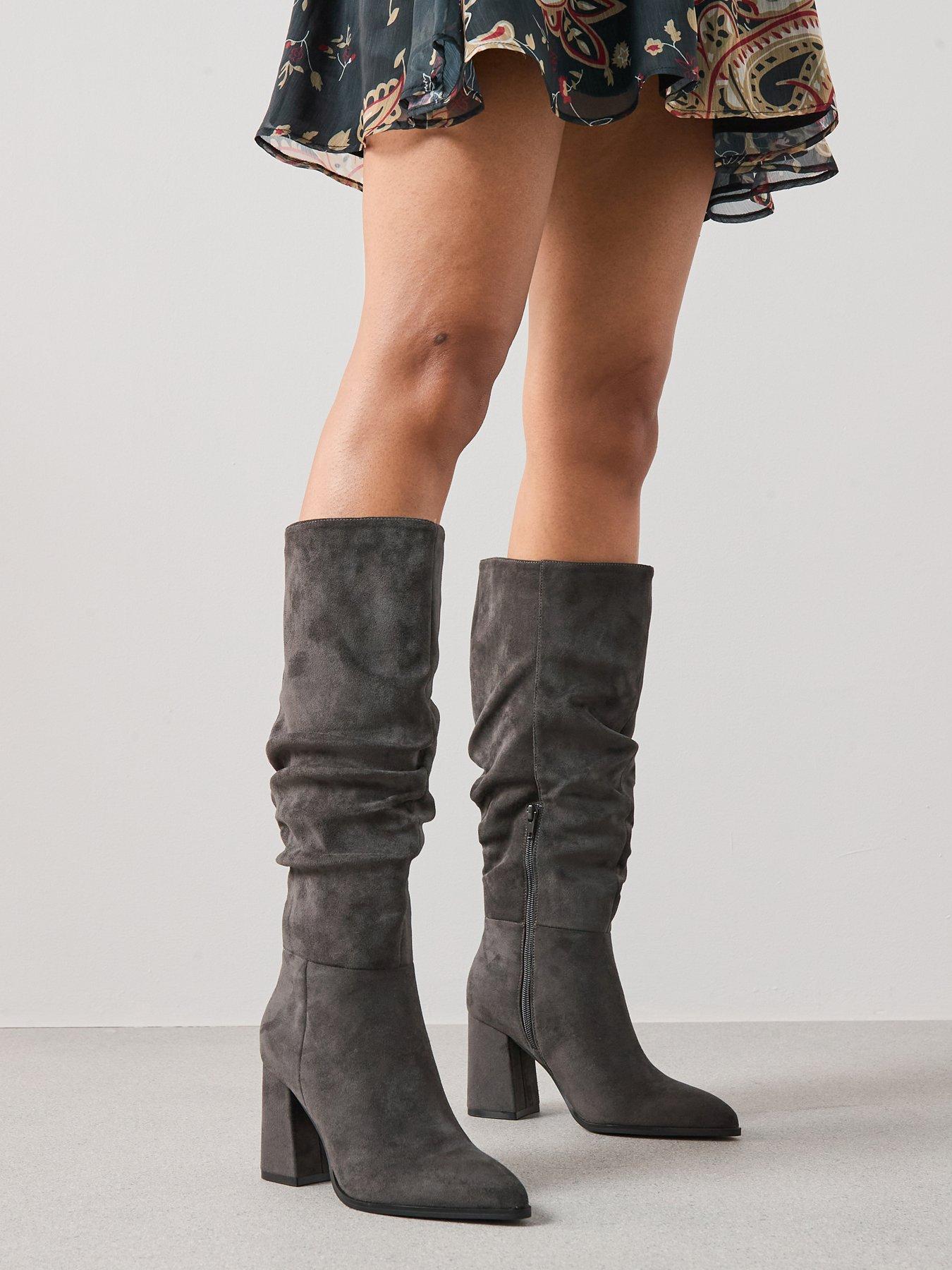 undefined Knee High Slouch Boot with Wider Fitting Calf - Grey