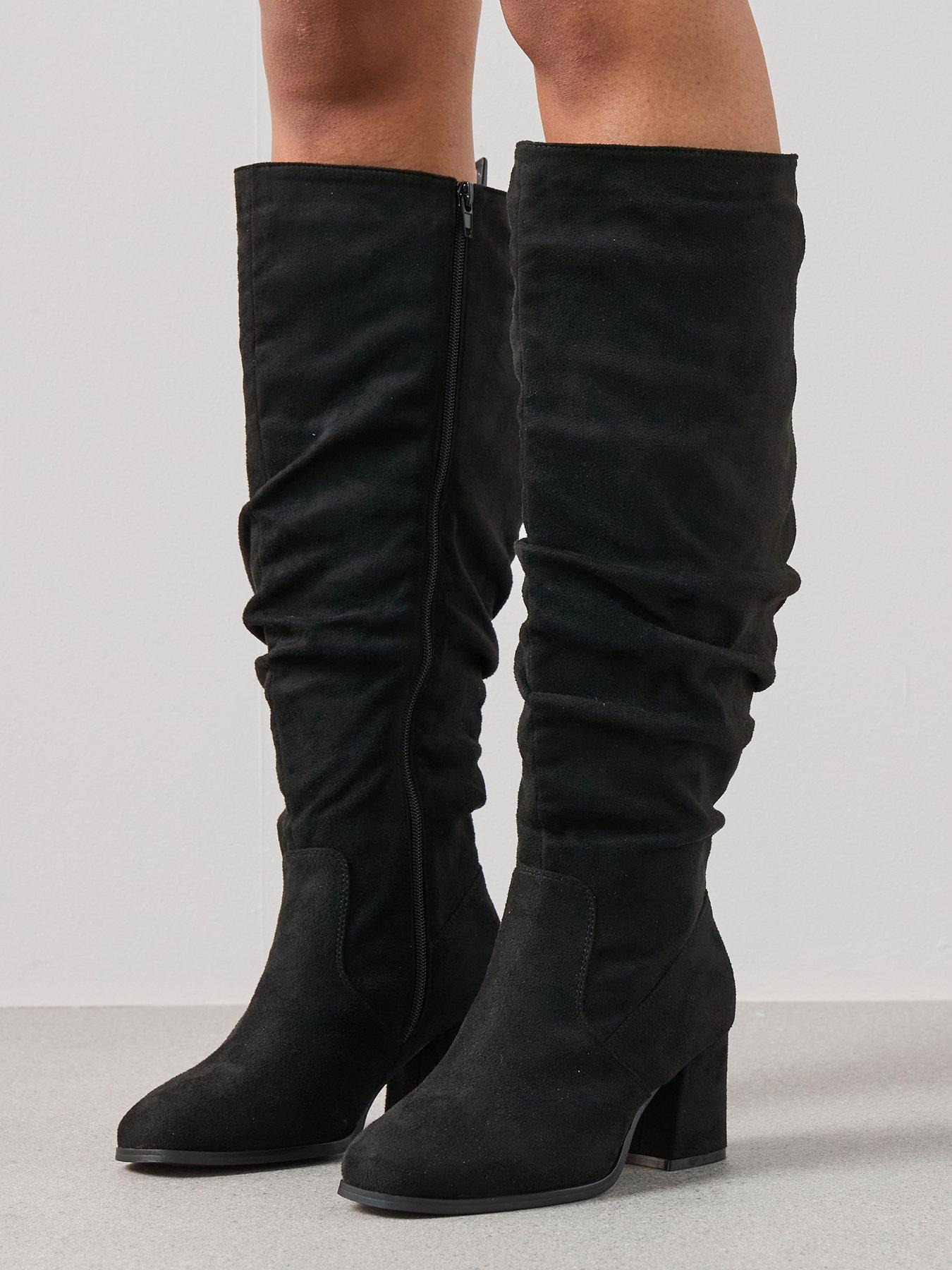 undefined Extra Wide Fit Knee High Slouch Boot With Wider Fitting Calf - Black