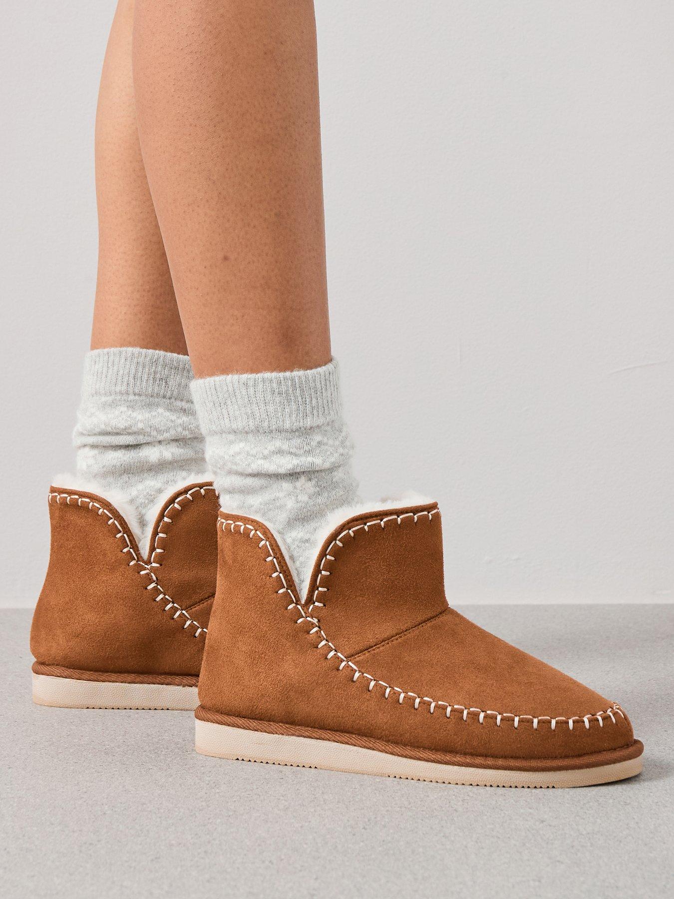 undefined Stitch Detail Fur Lined Slipper Boots - Brown