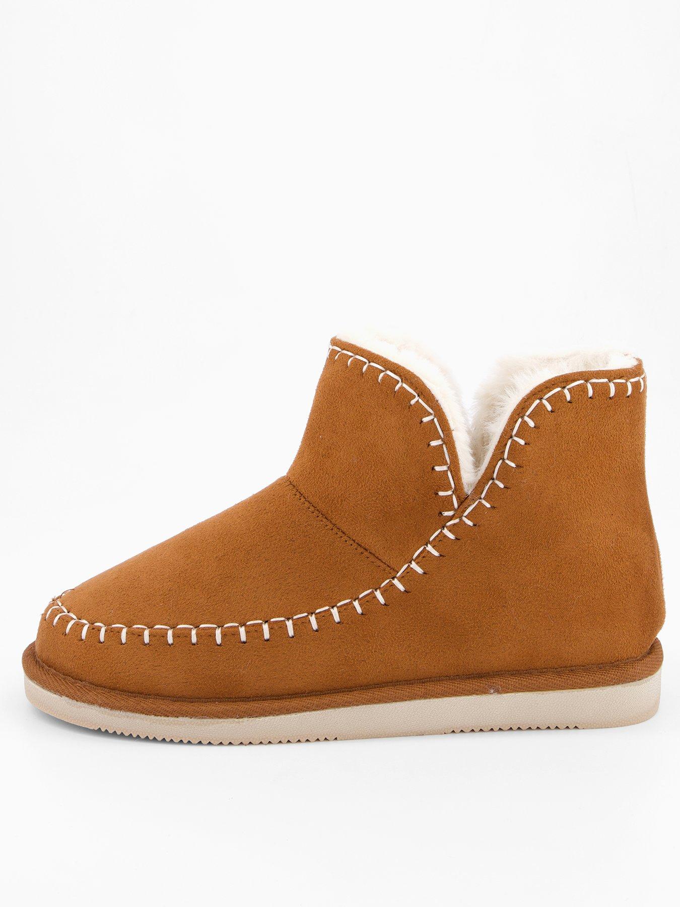 Image 2 of 7 of V by Very Stitch Detail Fur Lined Slipper Boots - Brown