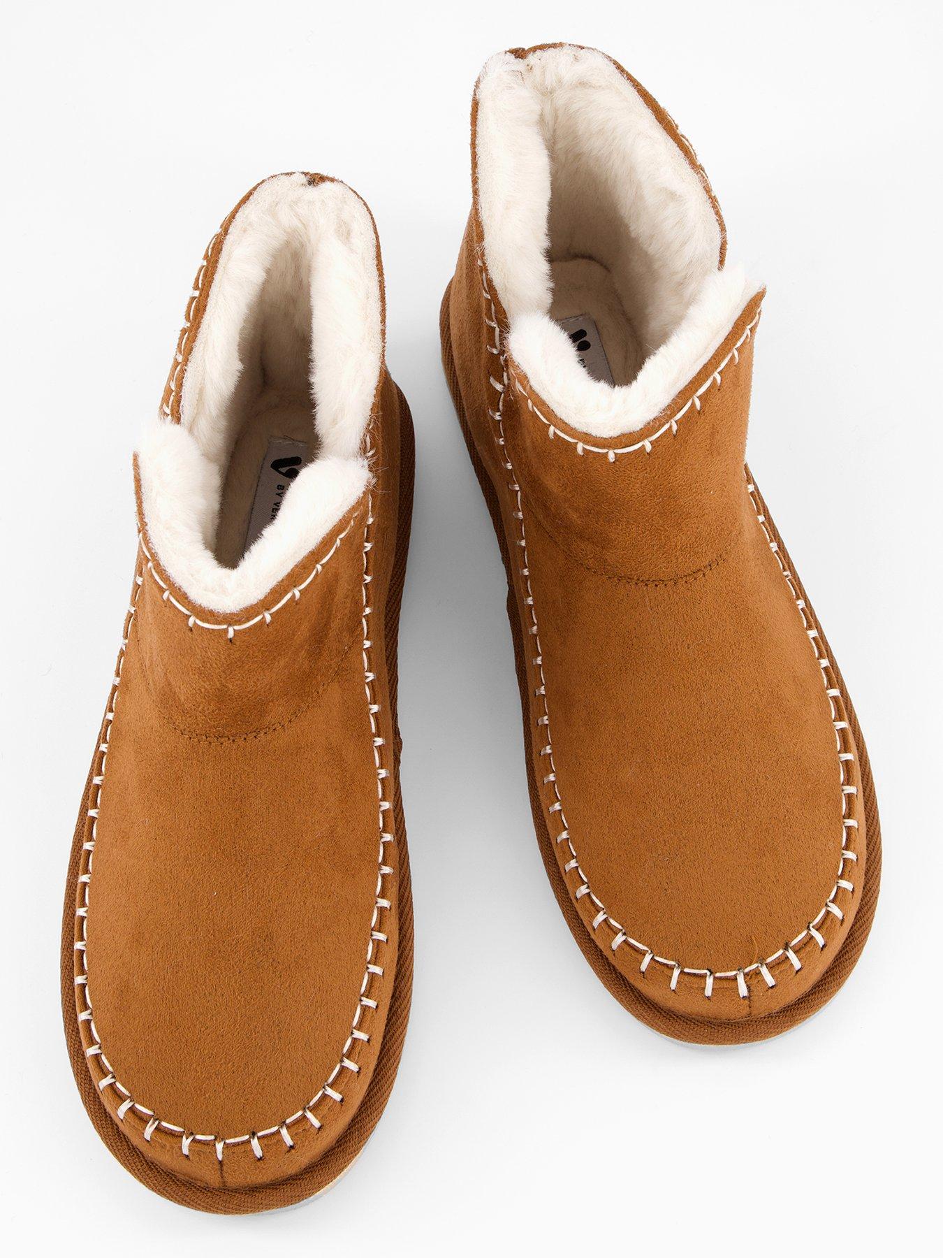 Image 4 of 7 of V by Very Stitch Detail Fur Lined Slipper Boots - Brown