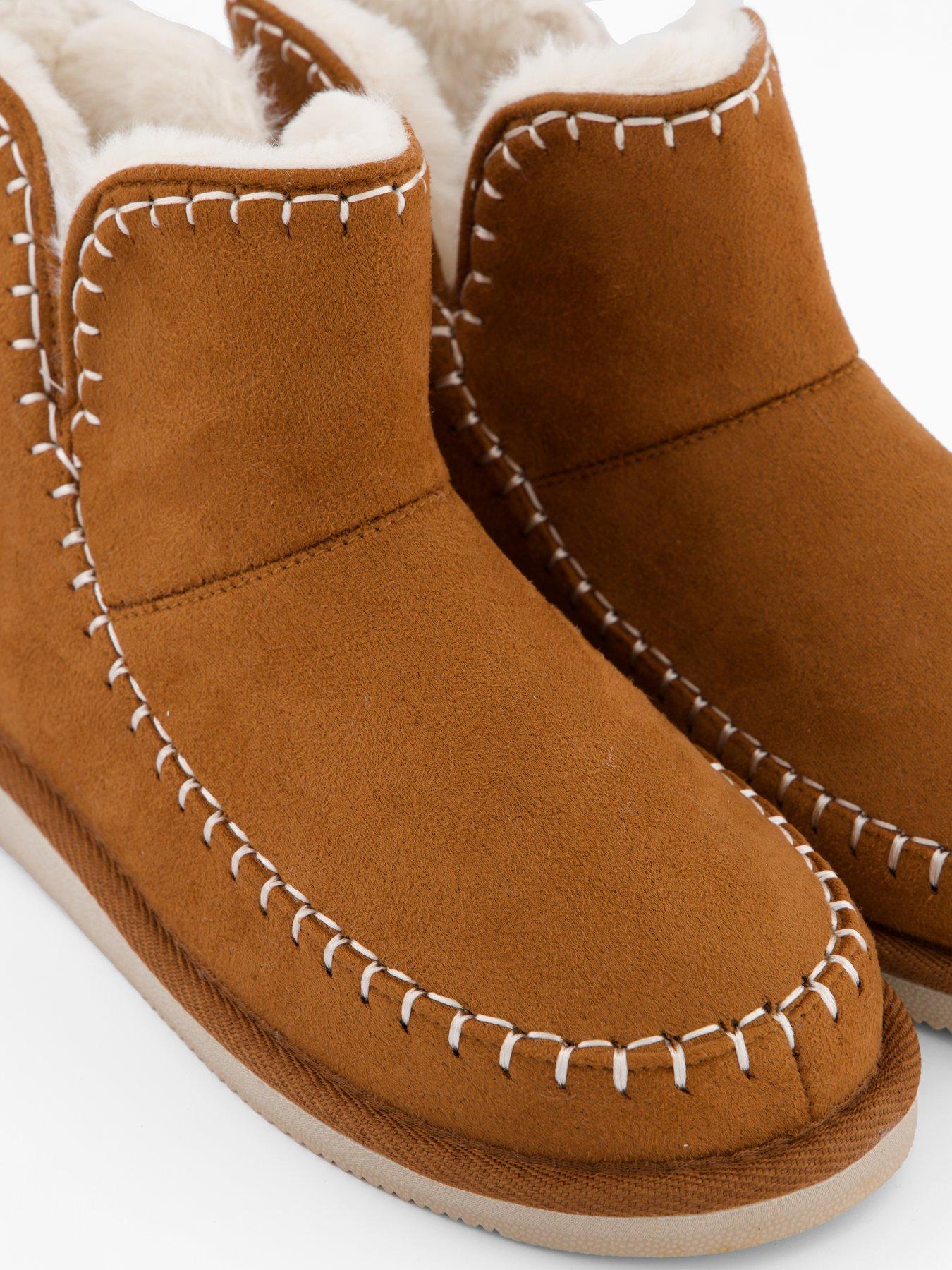 Image 6 of 7 of V by Very Stitch Detail Fur Lined Slipper Boots - Brown