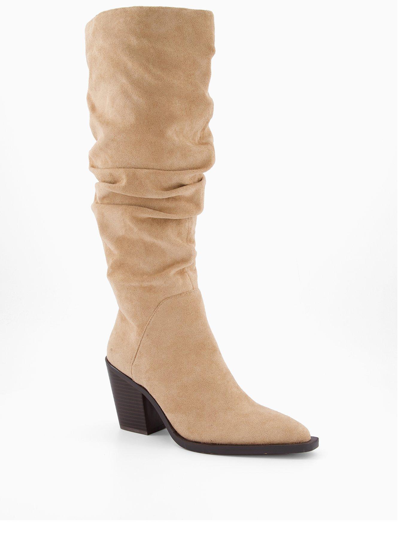Image 2 of 6 of The Very Collection Slouch Knee Boots With Western Heel - Beige