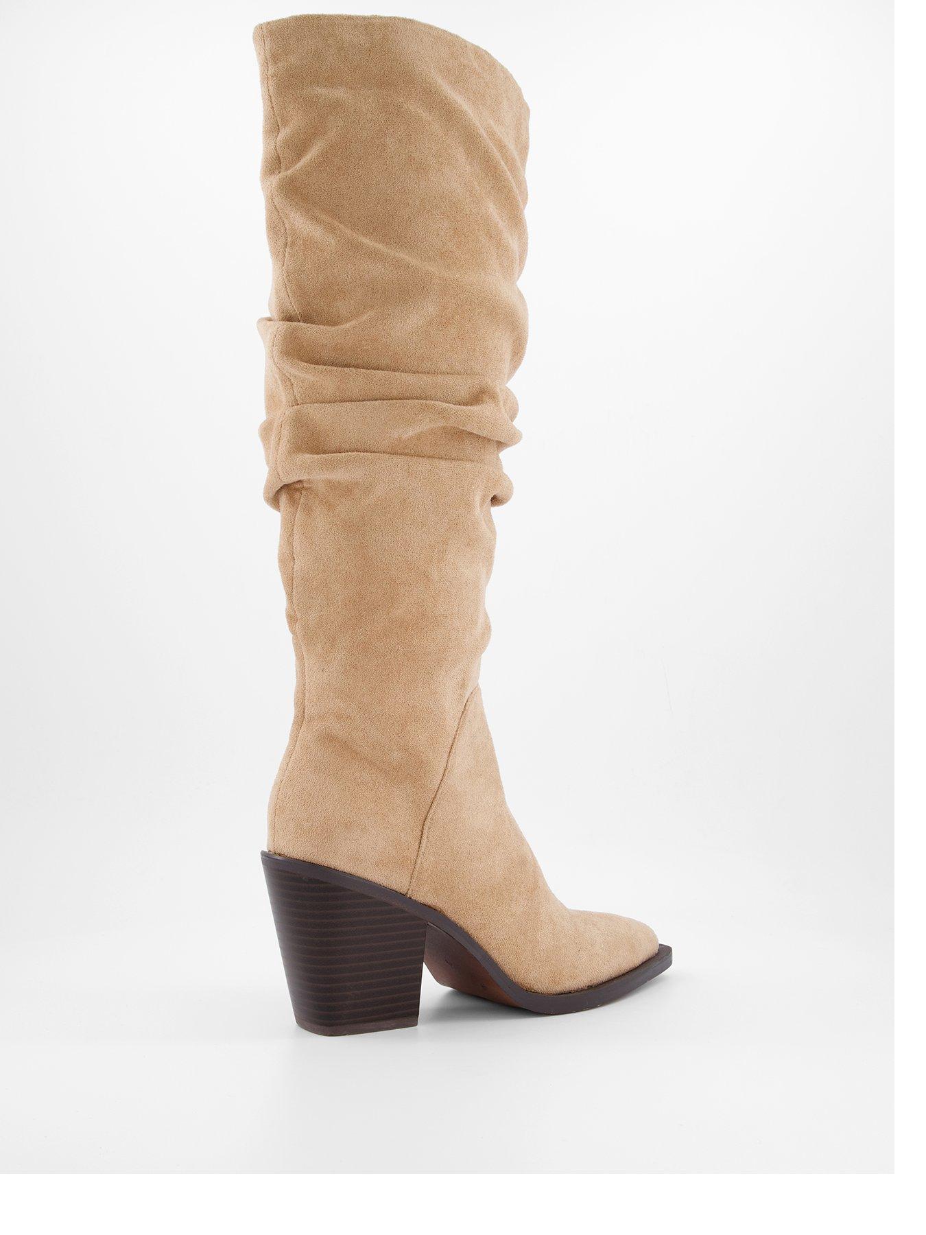 Image 3 of 6 of The Very Collection Slouch Knee Boots With Western Heel - Beige