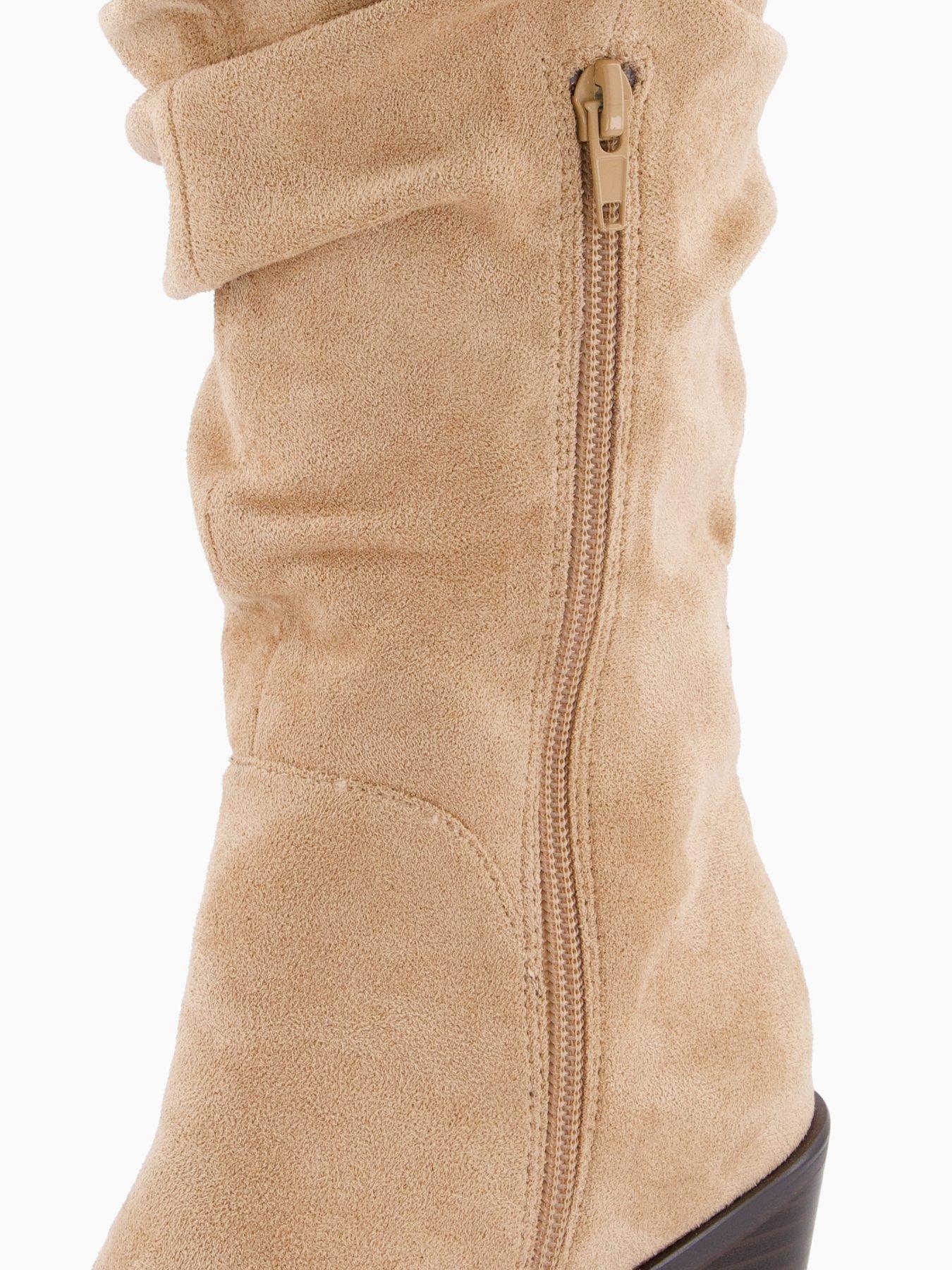 Image 6 of 6 of The Very Collection Slouch Knee Boots With Western Heel - Beige
