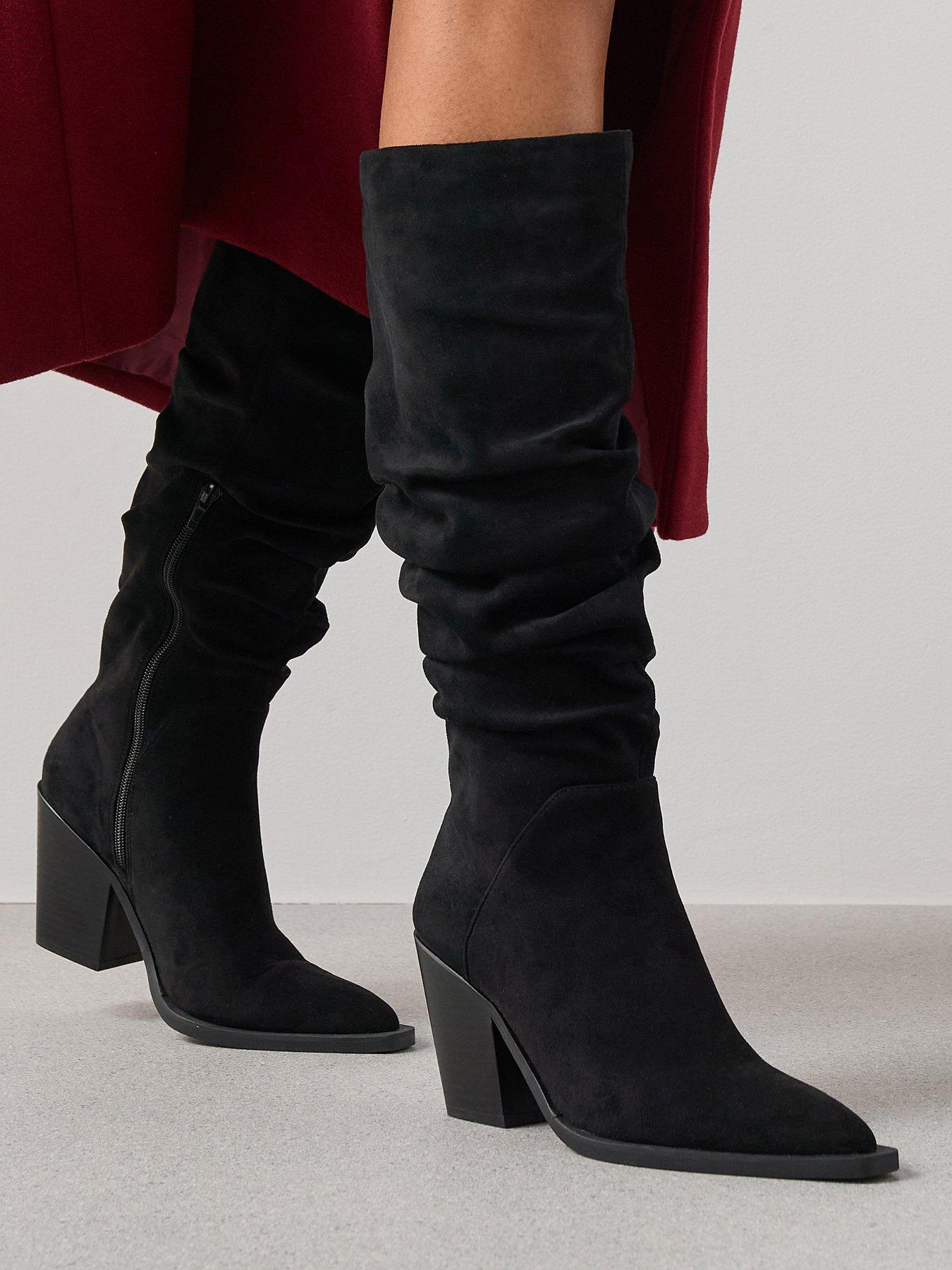 undefined Slouch Knee Boot With Western Heel - Black