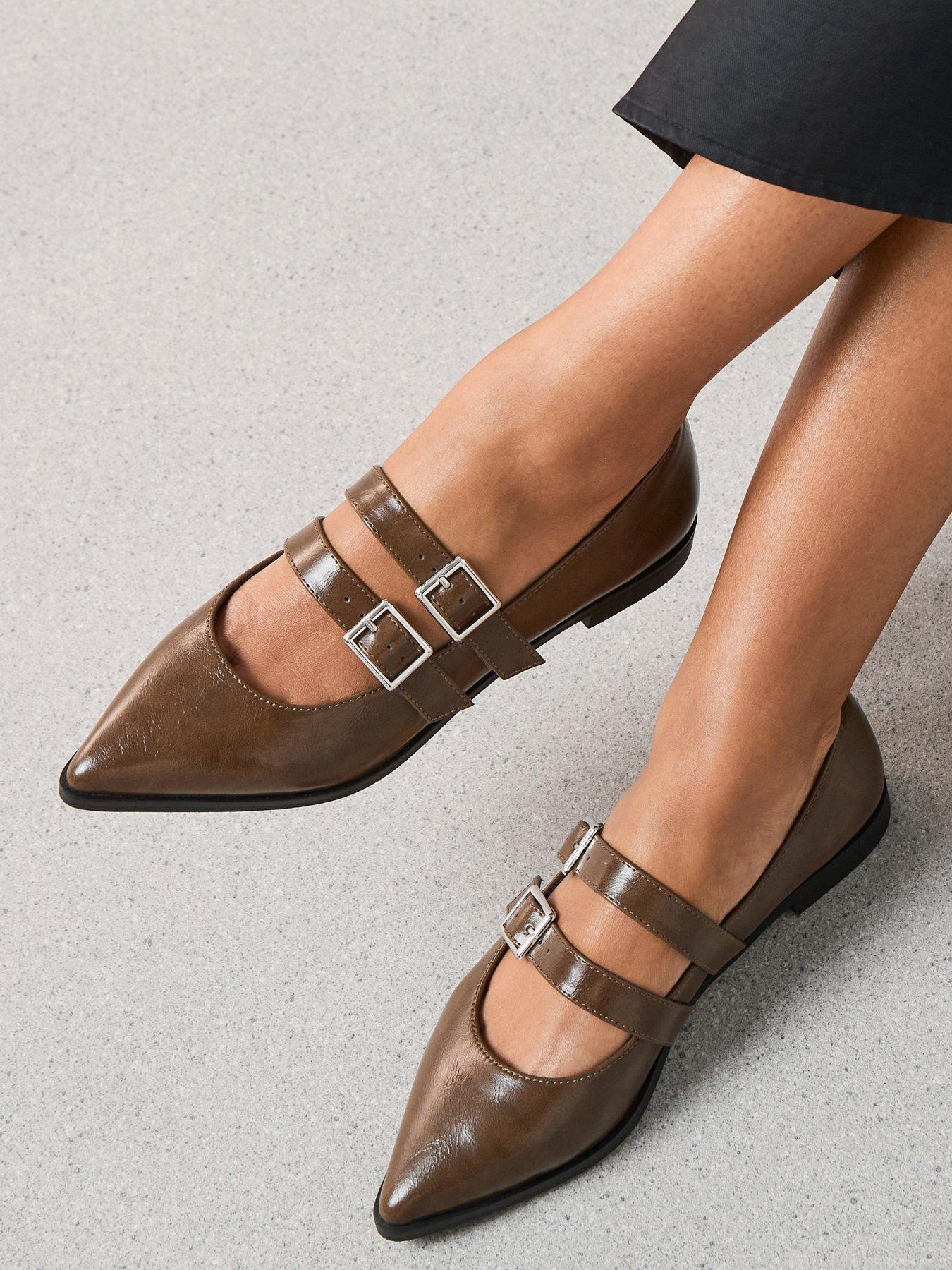 front image of v-by-very-pointed-double-strap-ballet-pump-olive