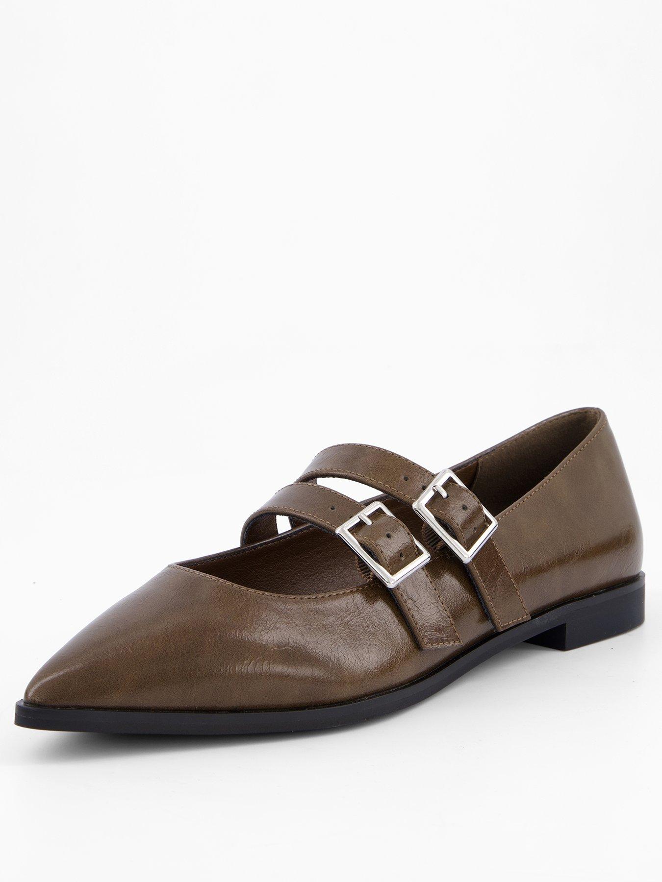  image of v-by-very-pointed-double-strap-ballet-pump-olive