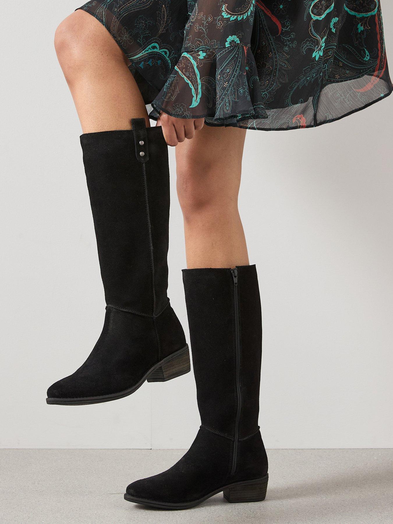V by Very Real Leather Knee Boot - Black