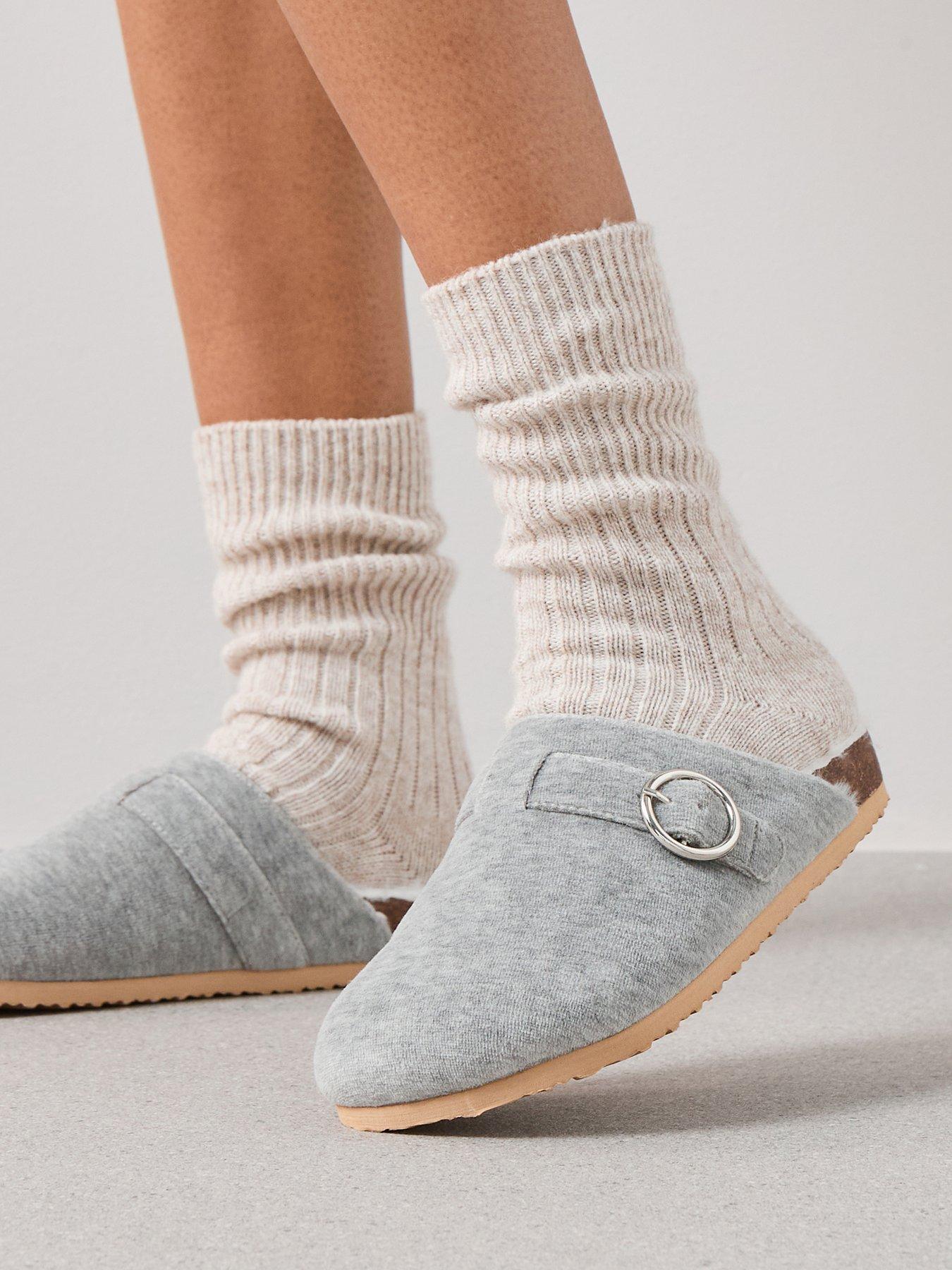 V by Very Faux Fur Lined Clog Slipper - Grey
