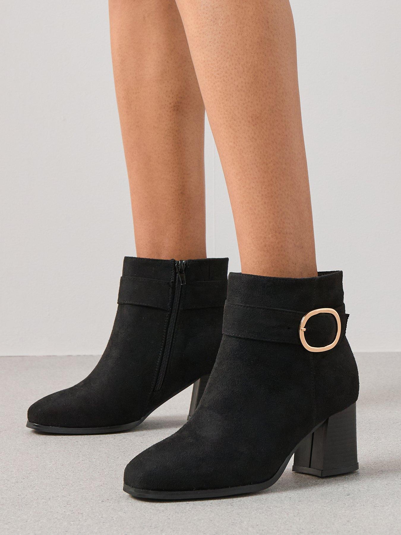 undefined Wide Block Heel Chunky Chelsea Ankle Boot - Black
