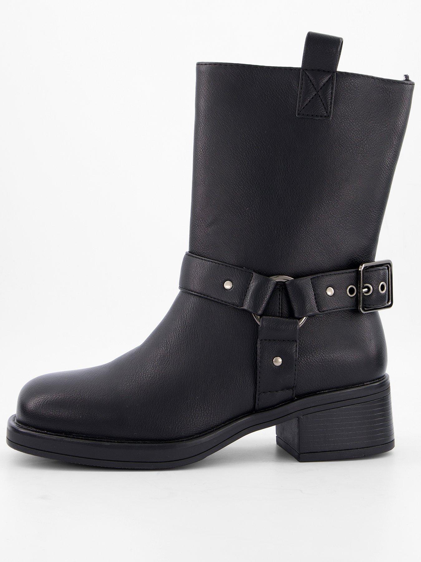 Image 2 of 7 of V by Very Wide Fit Chunky Biker Ankle Boots - Black