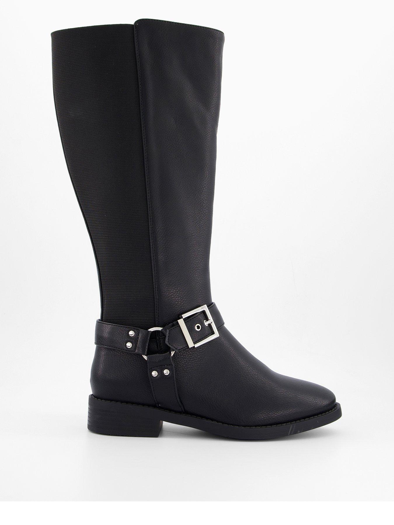 Image 1 of 7 of V by Very Extra Wide Fit Knee High Boot With Elastic Panel - Black