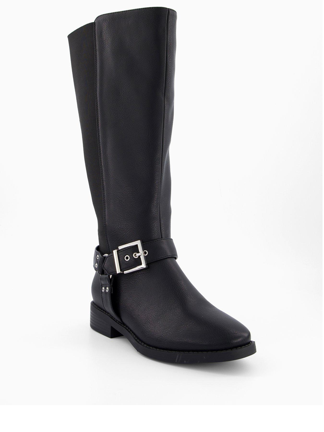 Image 2 of 7 of V by Very Extra Wide Fit Knee High Boot With Elastic Panel - Black