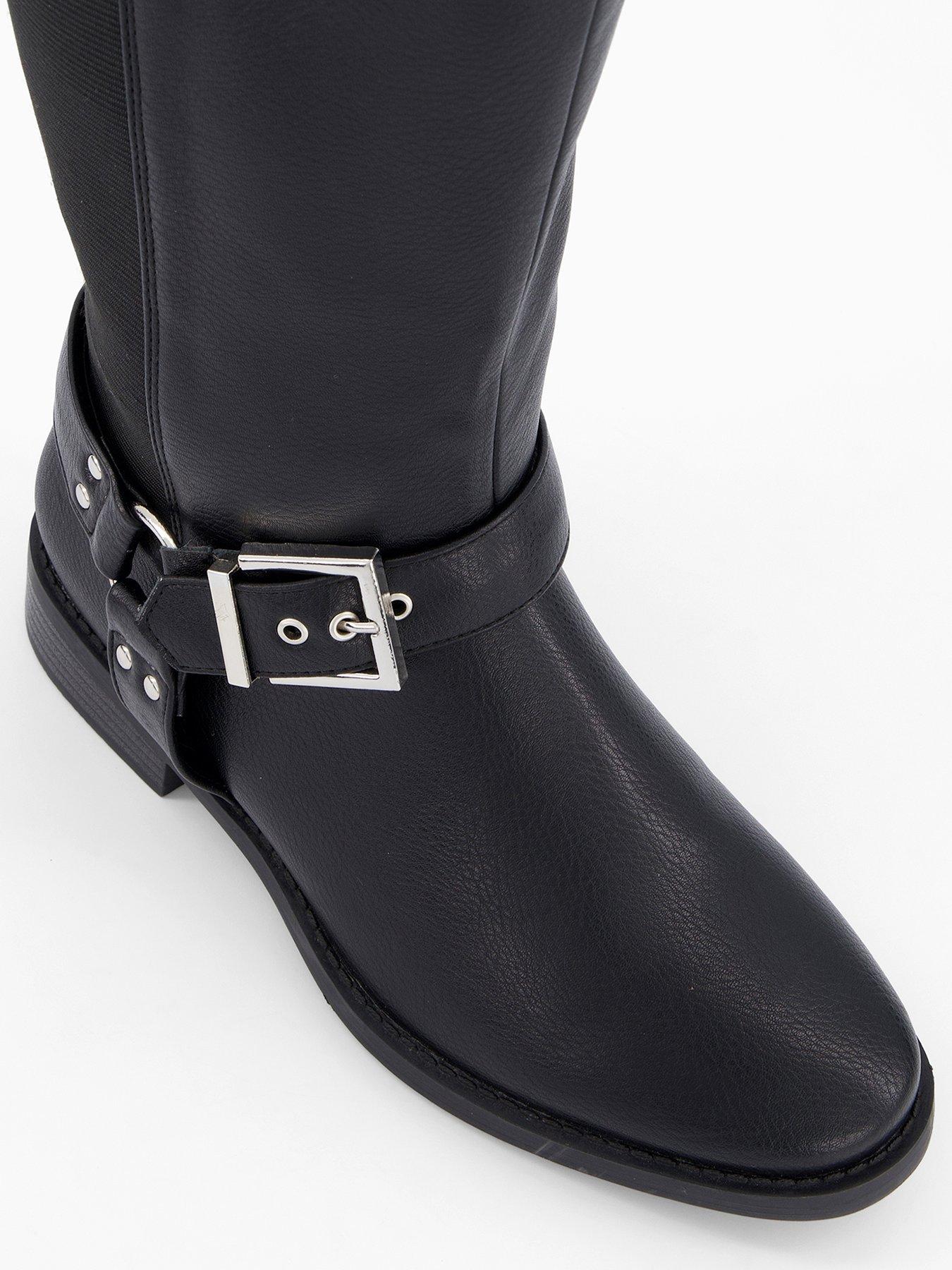 Image 4 of 7 of V by Very Extra Wide Fit Knee High Boot With Elastic Panel - Black