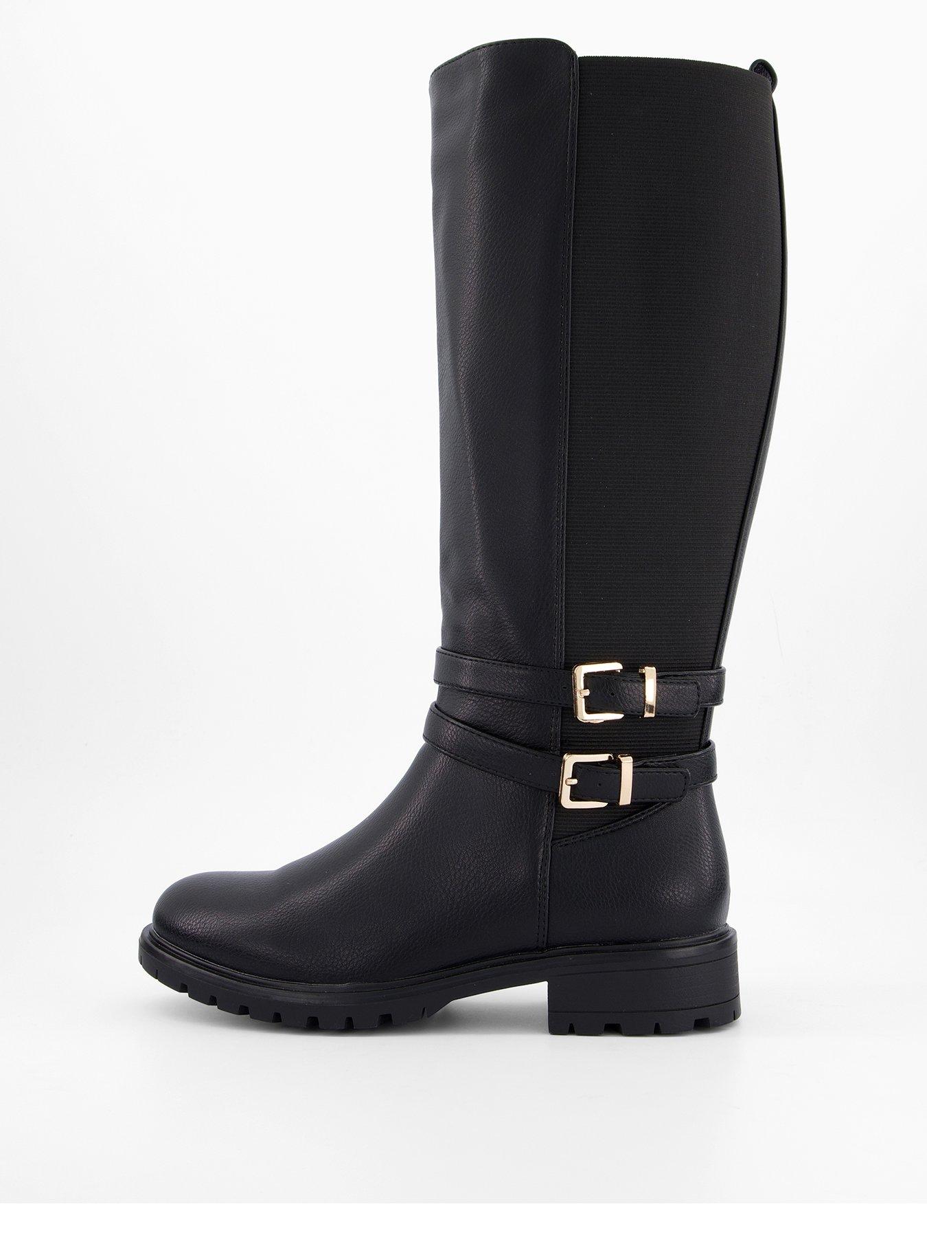 undefined Wide Fit Buckle Knee Boot With Wider Fitting Calf - Black