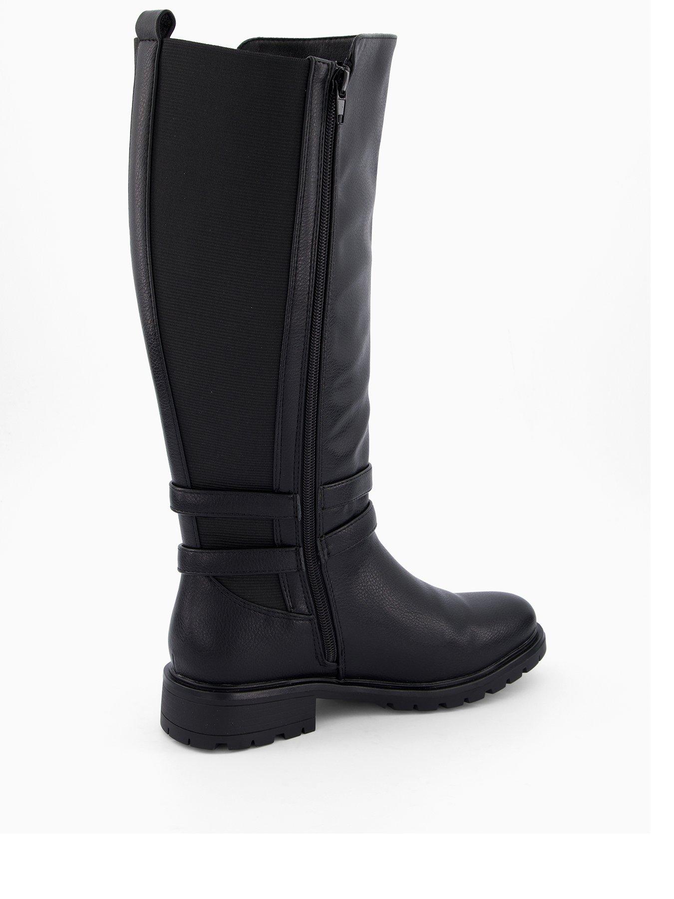 Image 3 of 7 of V by Very Wide Fit Buckle Knee Boot With Wider Fitting Calf - Black