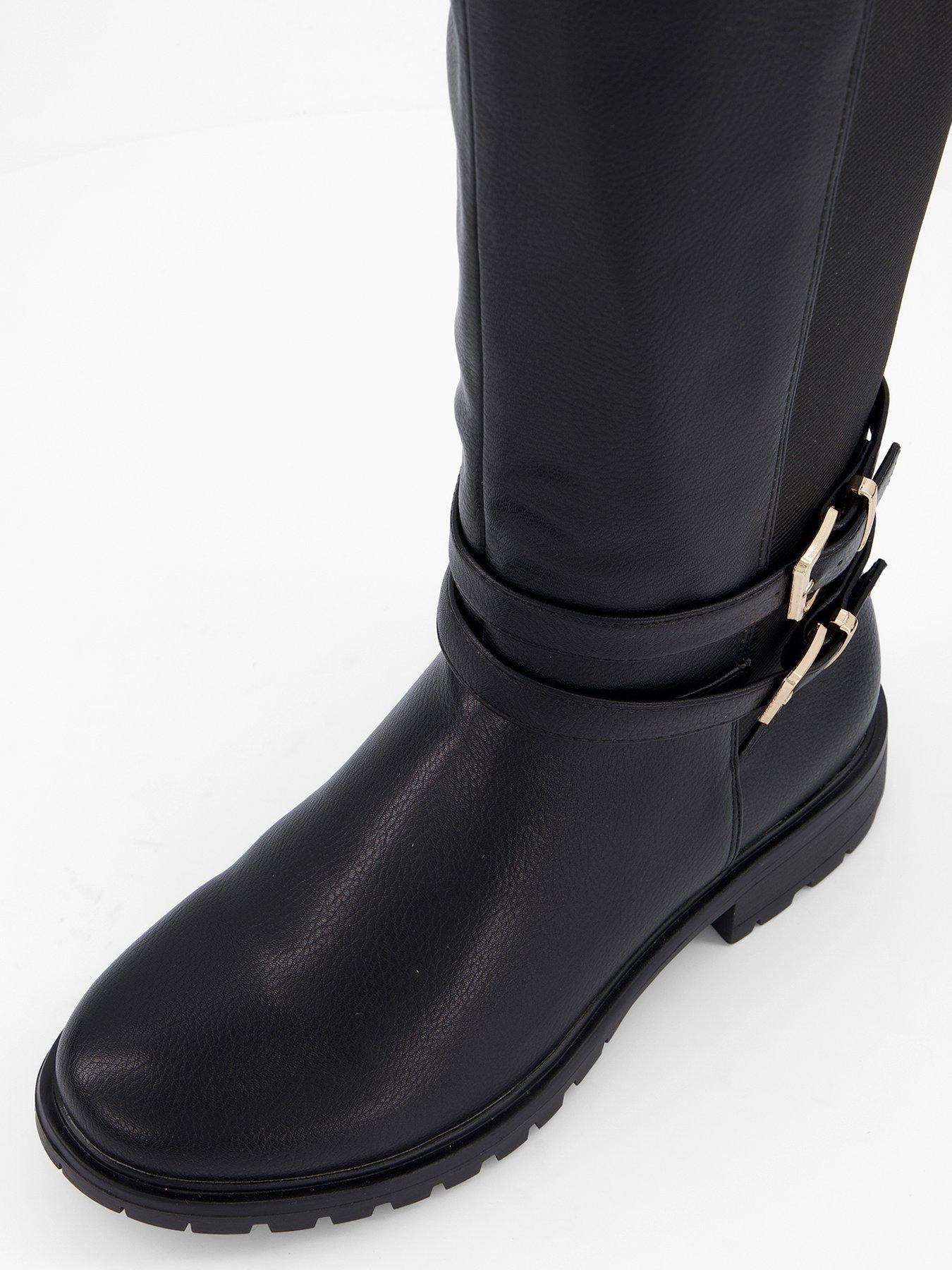 Image 4 of 7 of V by Very Wide Fit Buckle Knee Boot With Wider Fitting Calf - Black