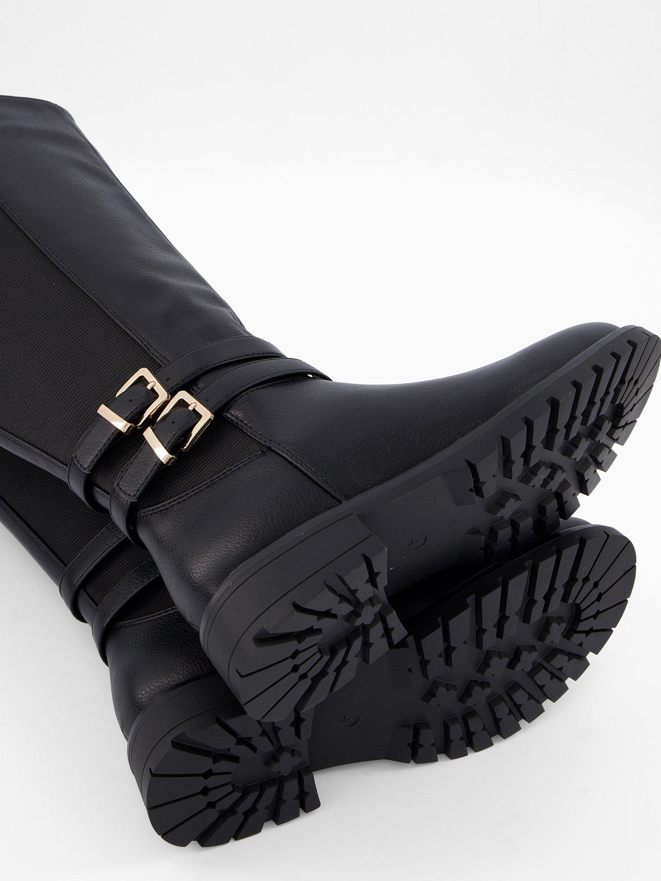 Image 5 of 7 of V by Very Wide Fit Buckle Knee Boot With Wider Fitting Calf - Black
