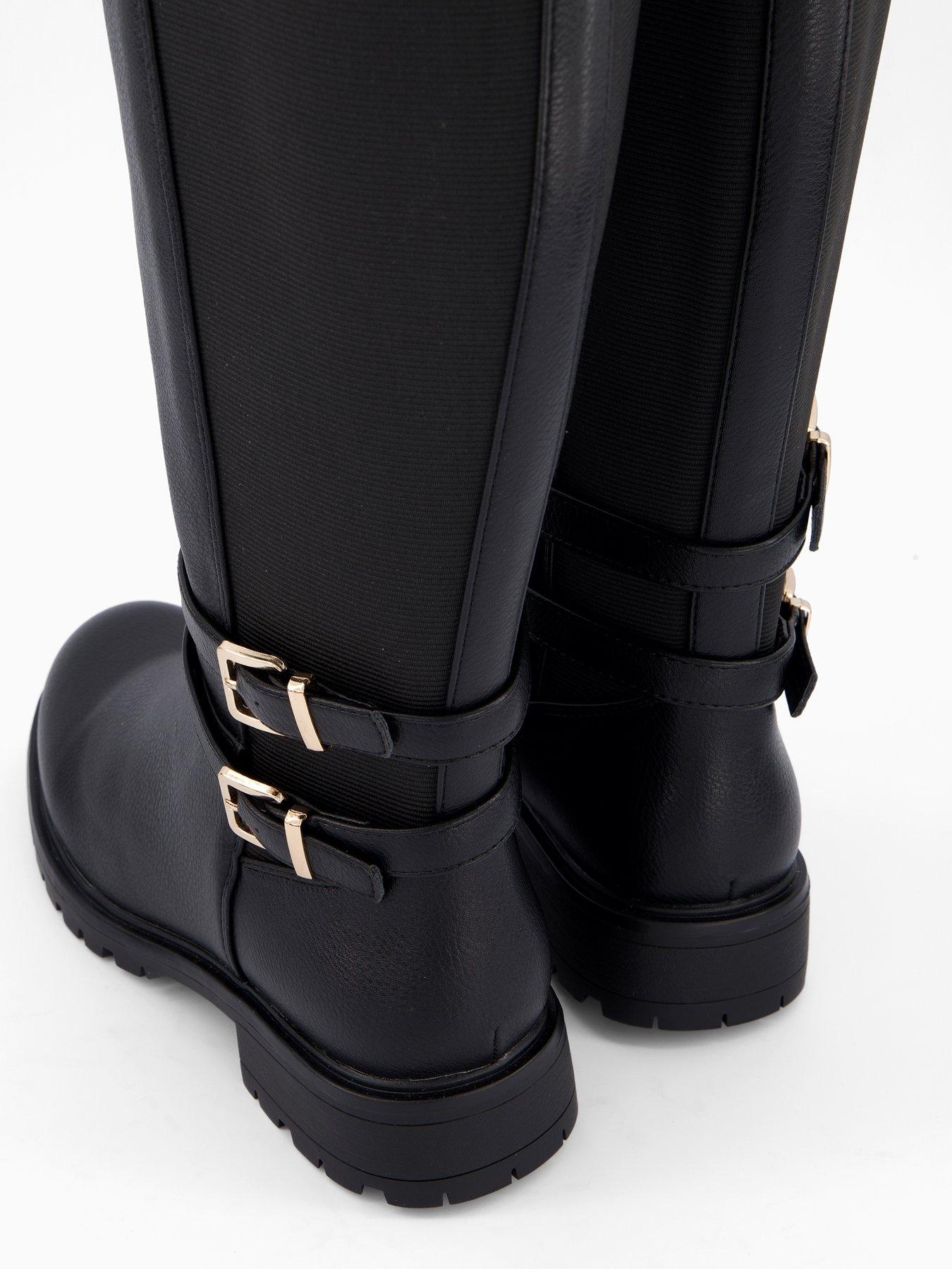 Image 6 of 7 of V by Very Wide Fit Buckle Knee Boot With Wider Fitting Calf - Black