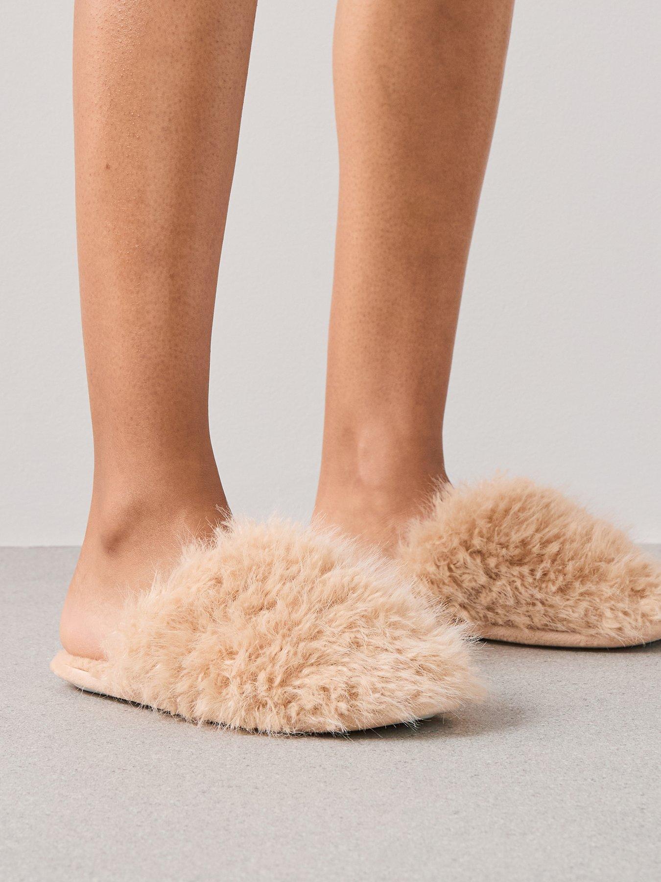 undefined Faux Fur Mule Slippers - Cream