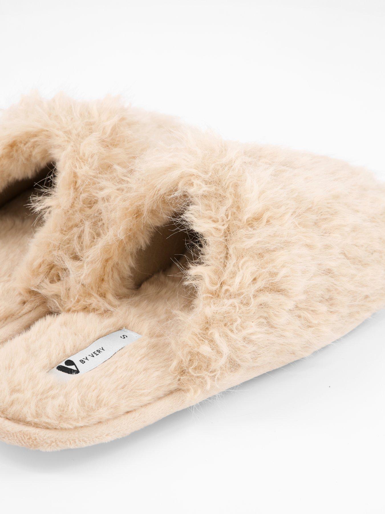 Image 6 of 7 of V by Very Faux Fur Mule Slippers - Cream