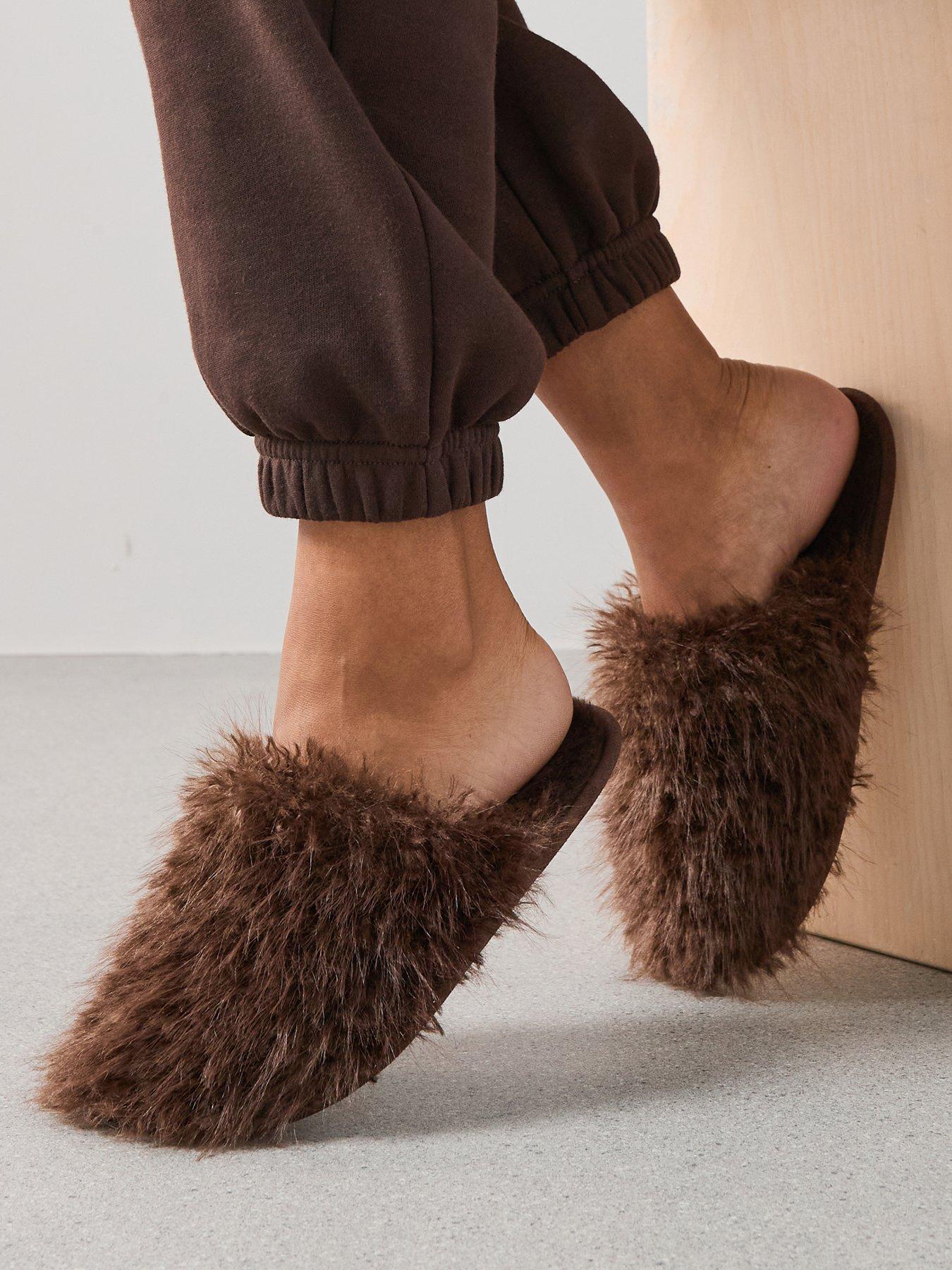 undefined Faux Fur Mule Slippers - Grey