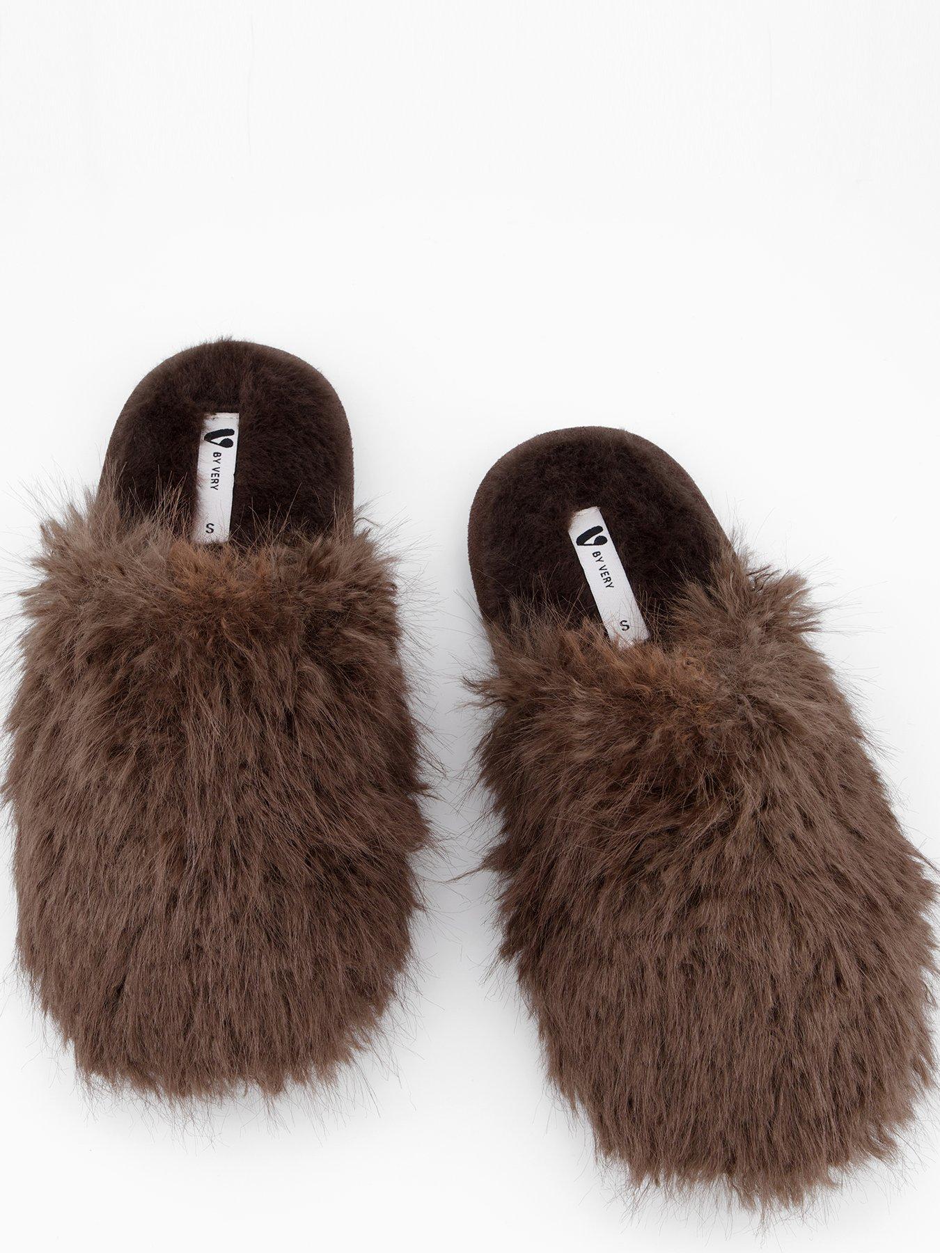 Image 4 of 7 of V by Very Faux Fur Mule Slippers - Grey