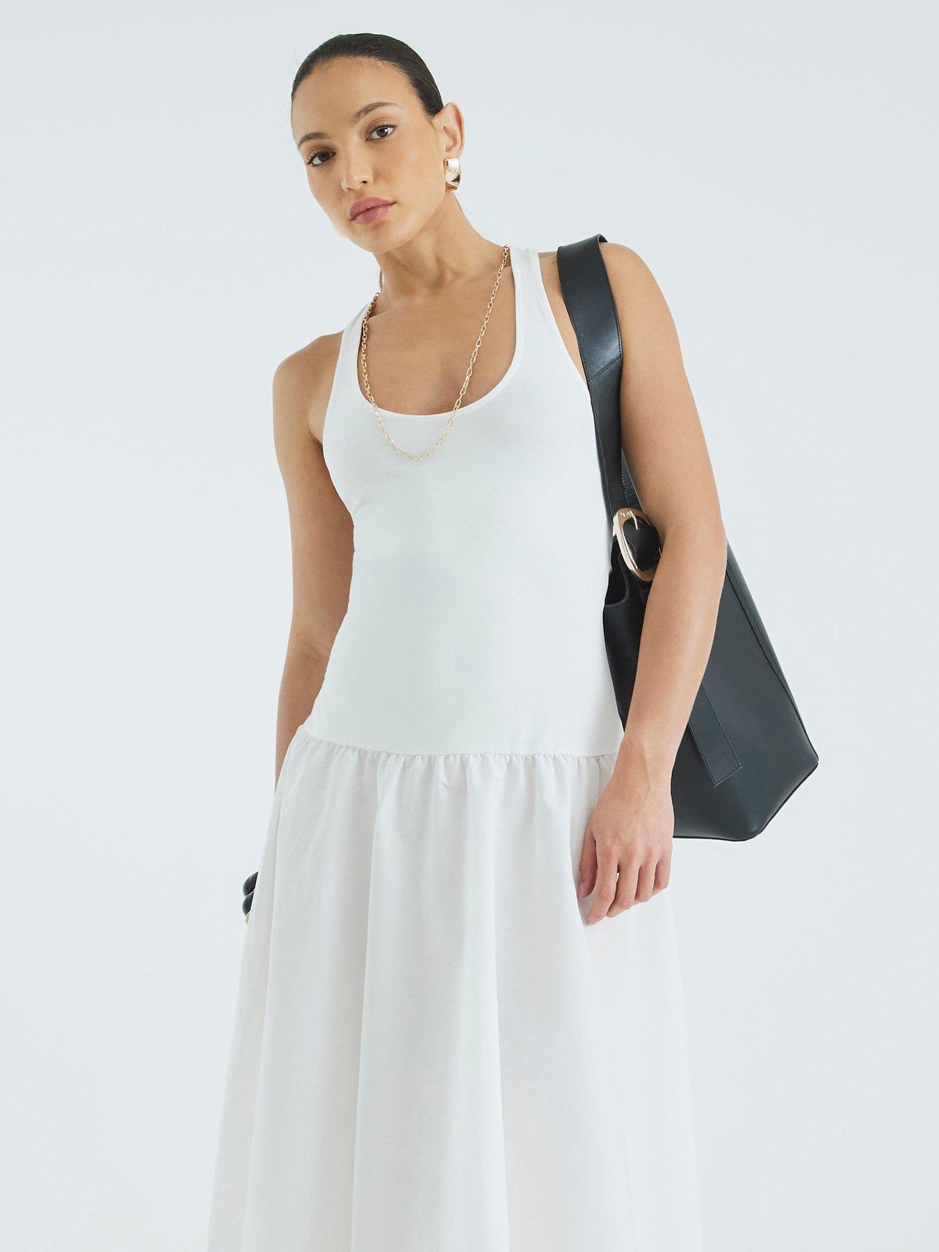 Image 3 of 4 of River Island Scoop Poplin Mix Dress - Cream