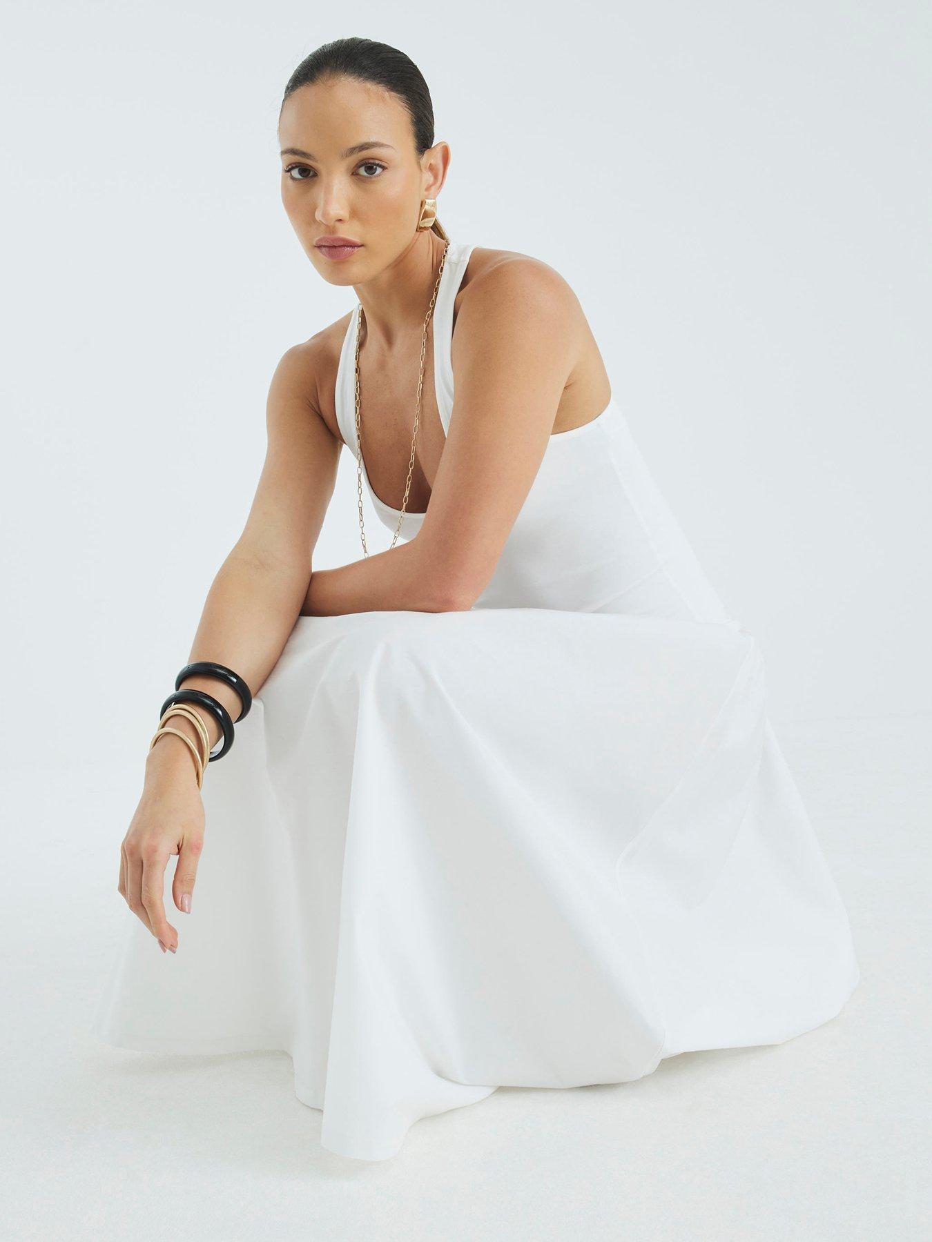 Image 4 of 4 of River Island Scoop Poplin Mix Dress - Cream