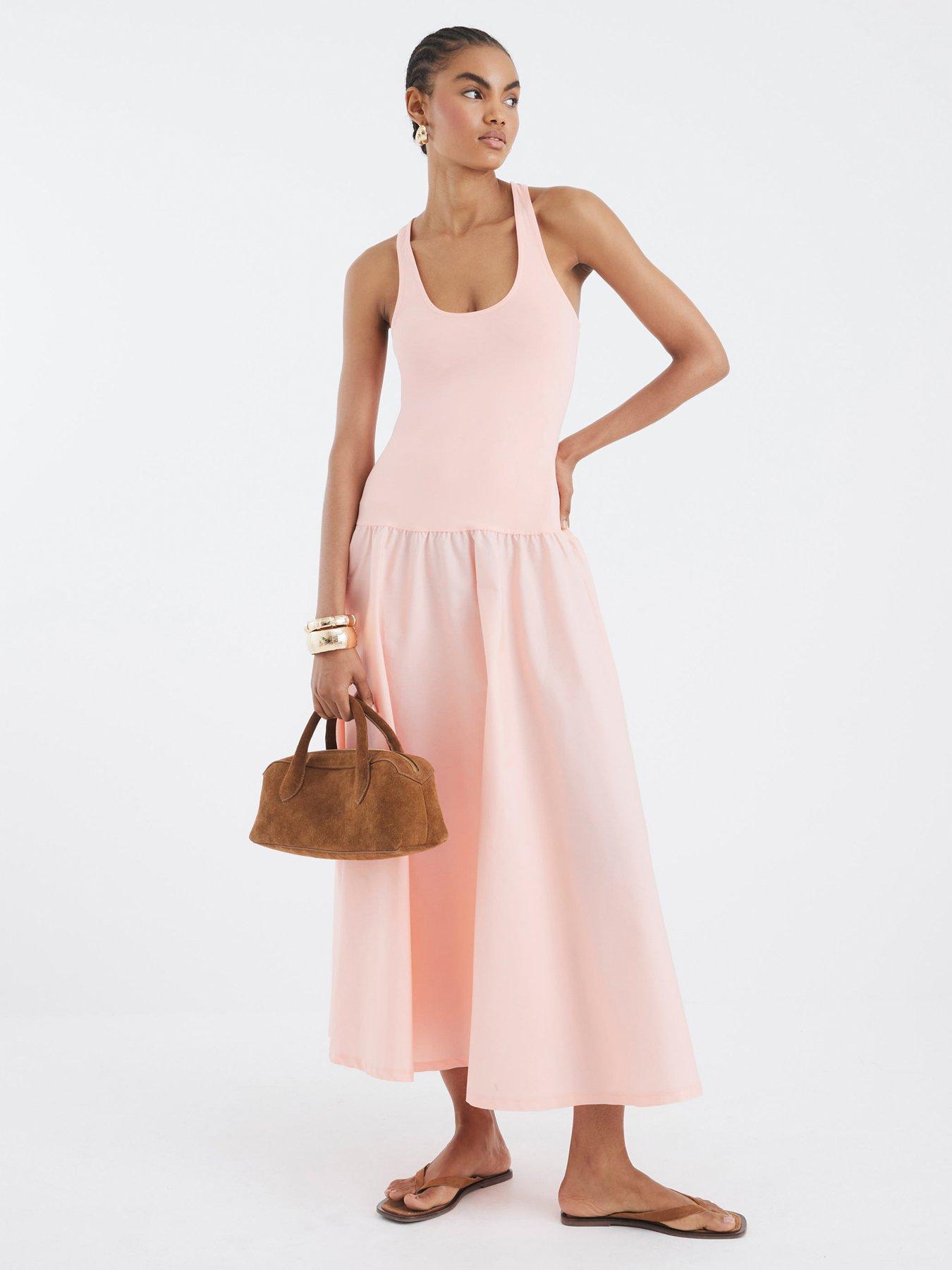 Image 1 of 4 of River Island Scoop Poplin Mix Dress - Pink