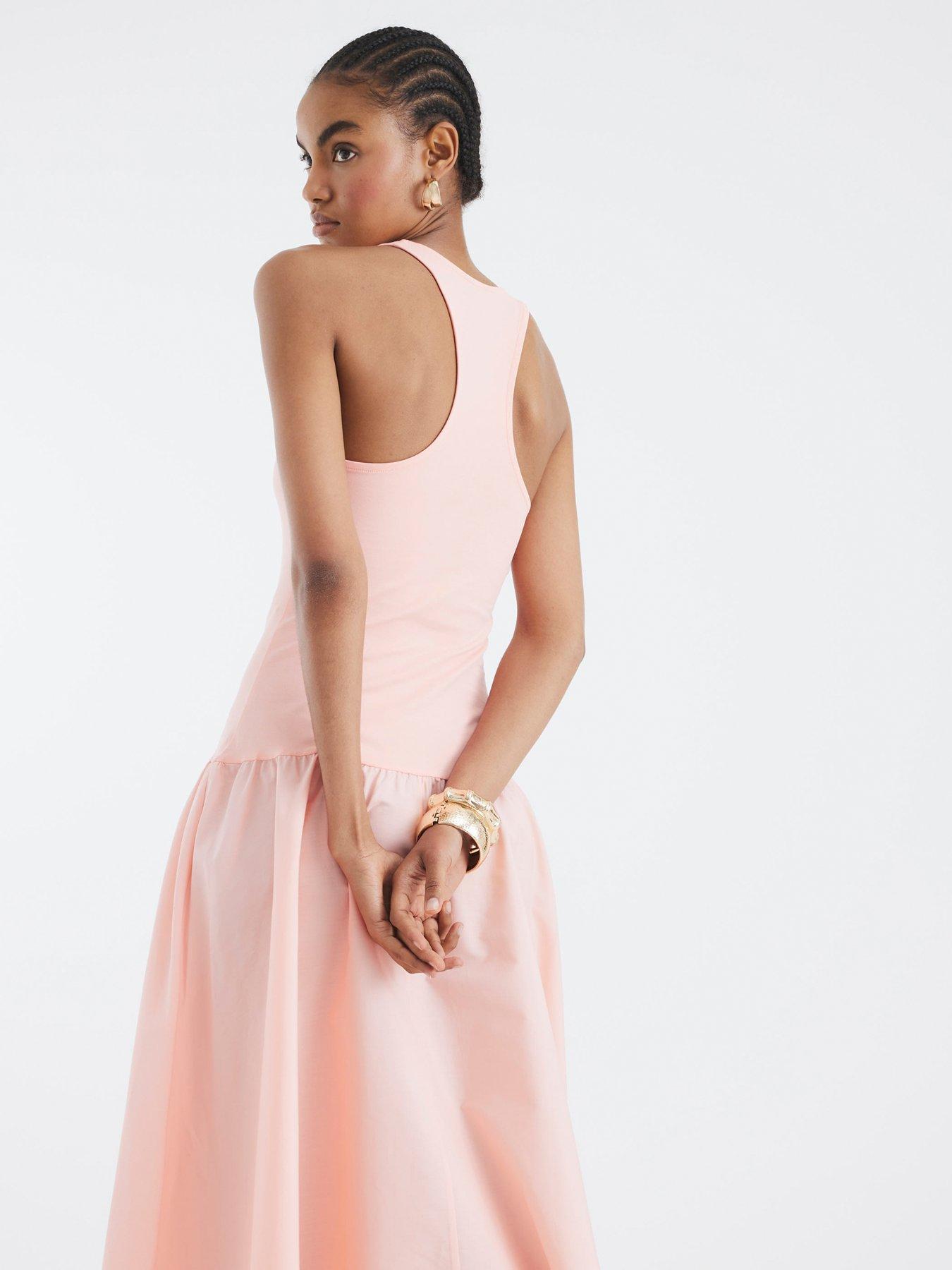 Image 2 of 4 of River Island Scoop Poplin Mix Dress - Pink