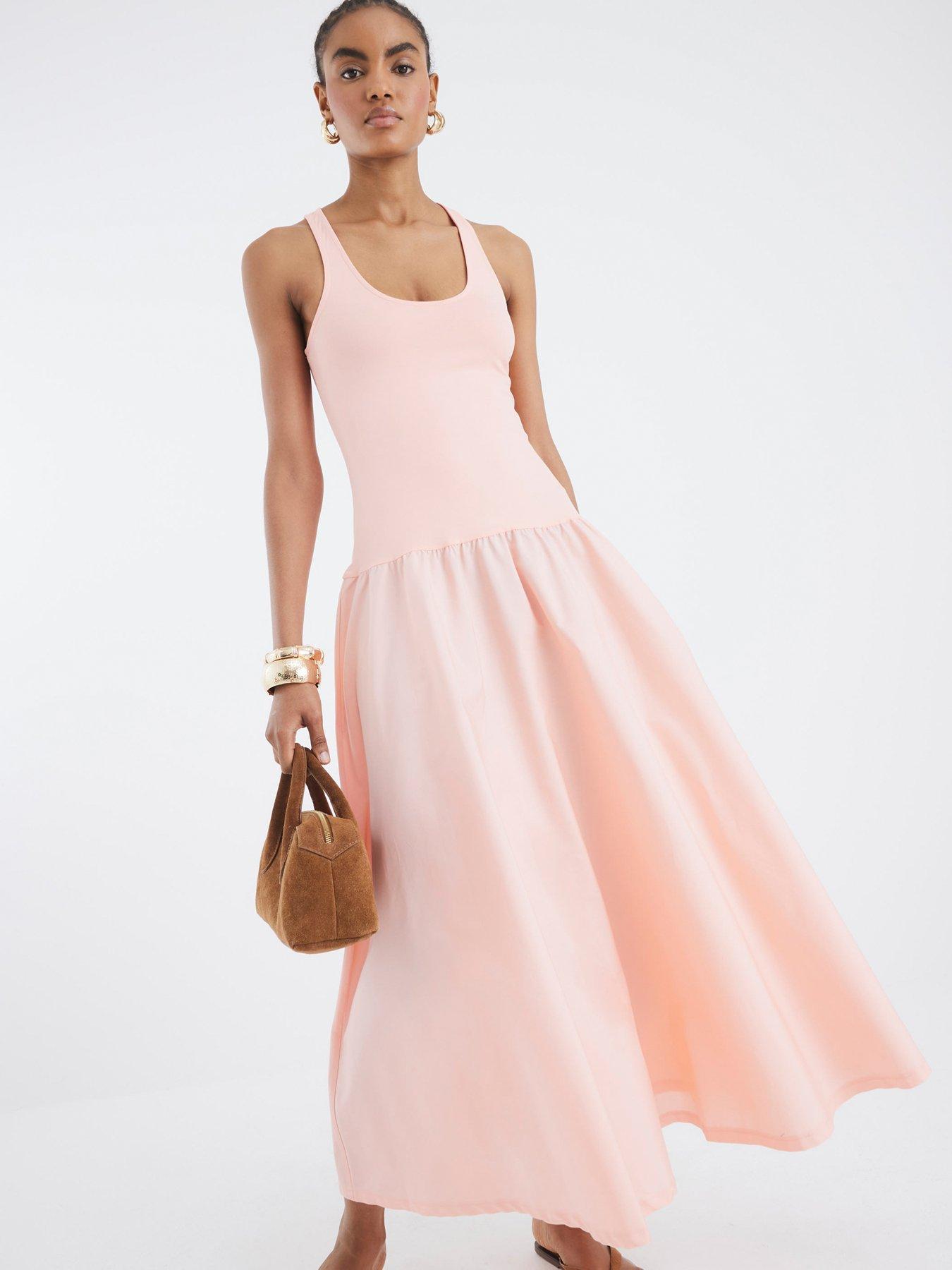 Image 3 of 4 of River Island Scoop Poplin Mix Dress - Pink